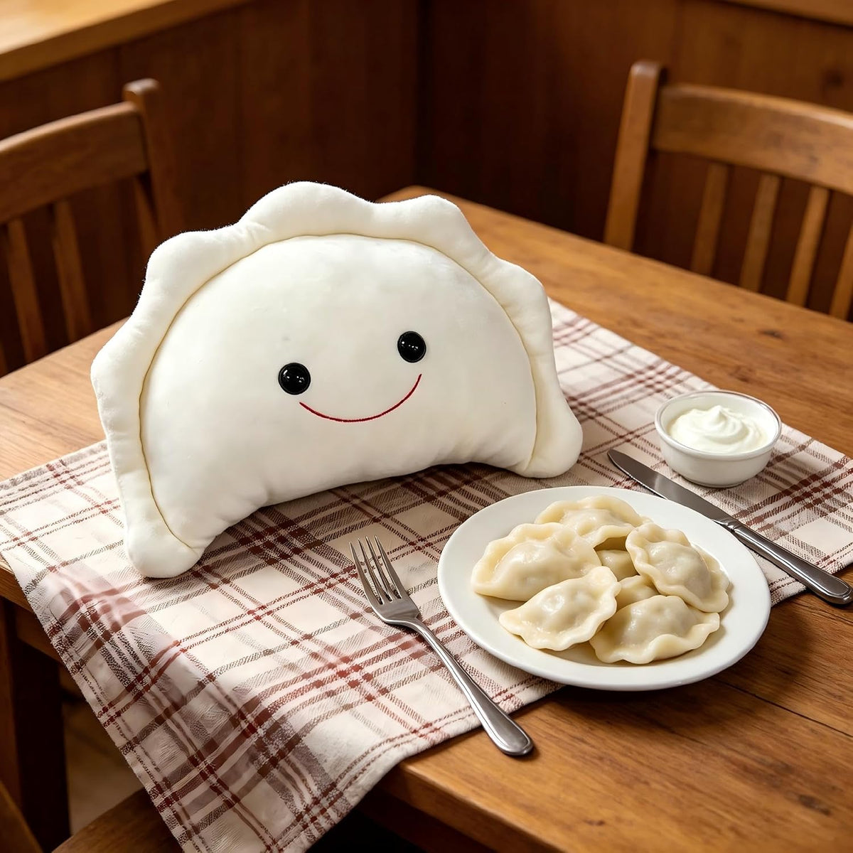 Pierogi Plush Pillow 15.5 inch Cute Dumpling Stuffed Animal Food Shaped Plushies Toys Home Decor Kawaii Gifts for Kids White
