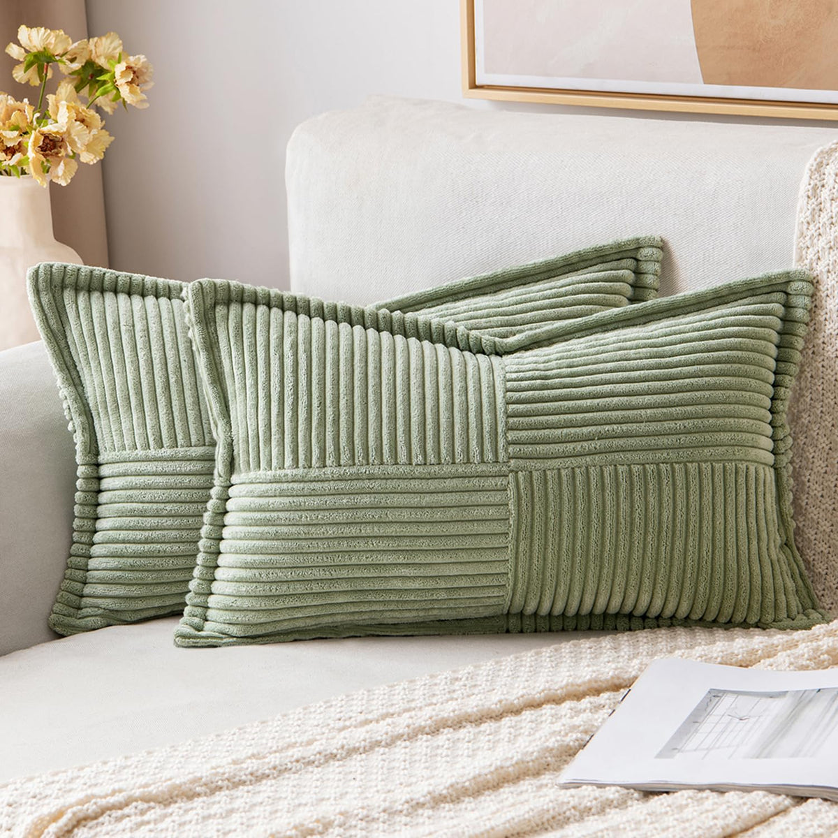 MIULEE Decorative Throw Pillow Covers for Couch 18x18 Inch Beige 2 Pack