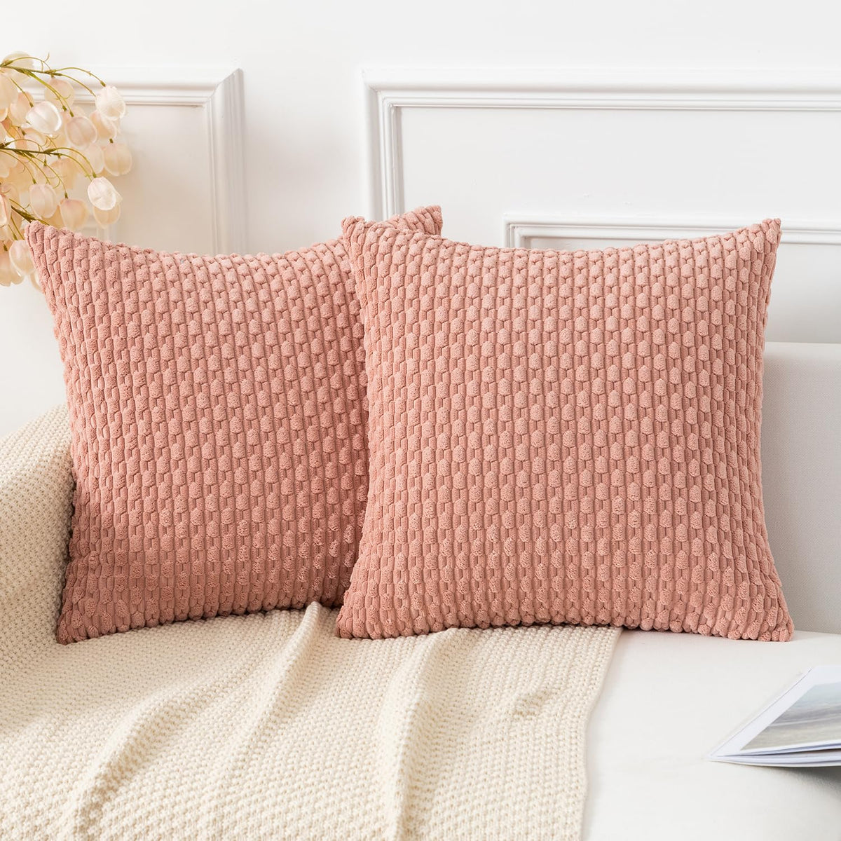 Kevin Textile Soft Corduroy 18x18 Inch Pillow Covers 2 Pack, Sage Green