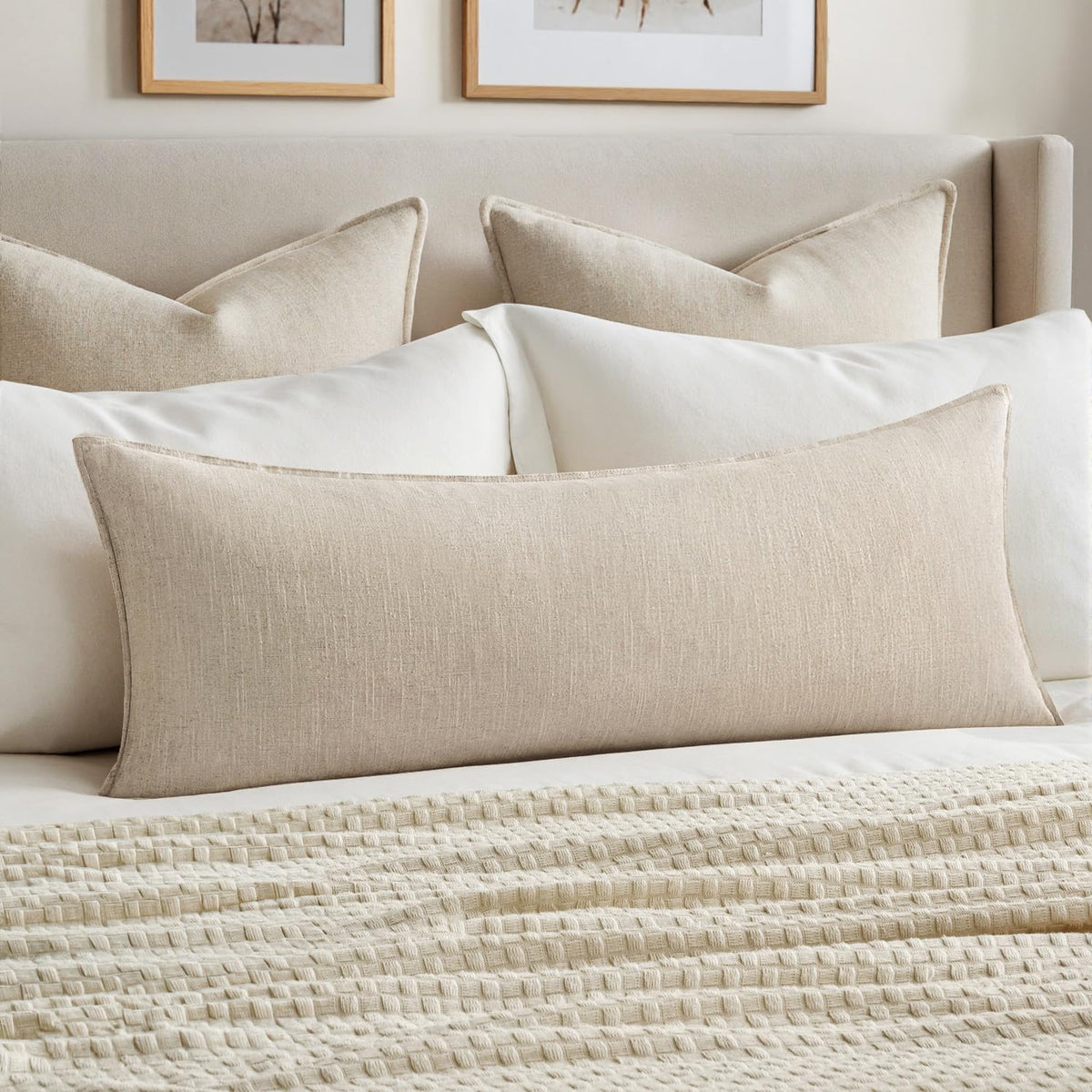 MIULEE Decorative Linen Lumbar Pillow Cover 14x36 Inch Dark Olive Green