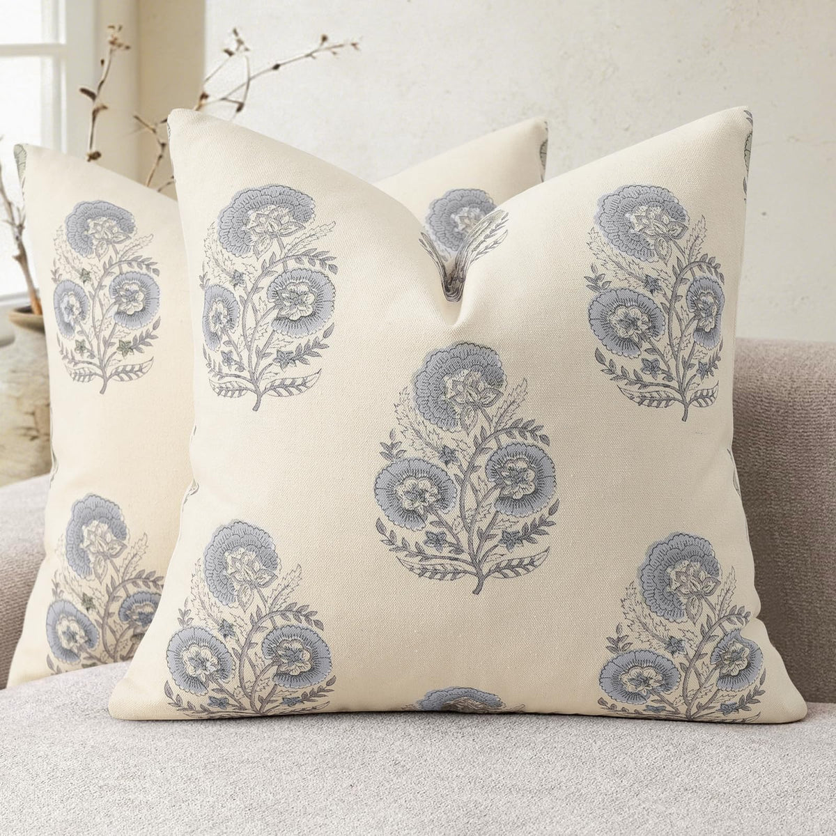 Vintage Floral Print Fall Pillow Covers 20x20 Set of 2 Patterned Accent Decorative Cushion Covers Modern Farmhouse Throw Pillow Covers for Sofa Couch Chair Bed Living Room Home Decor, Light Brown