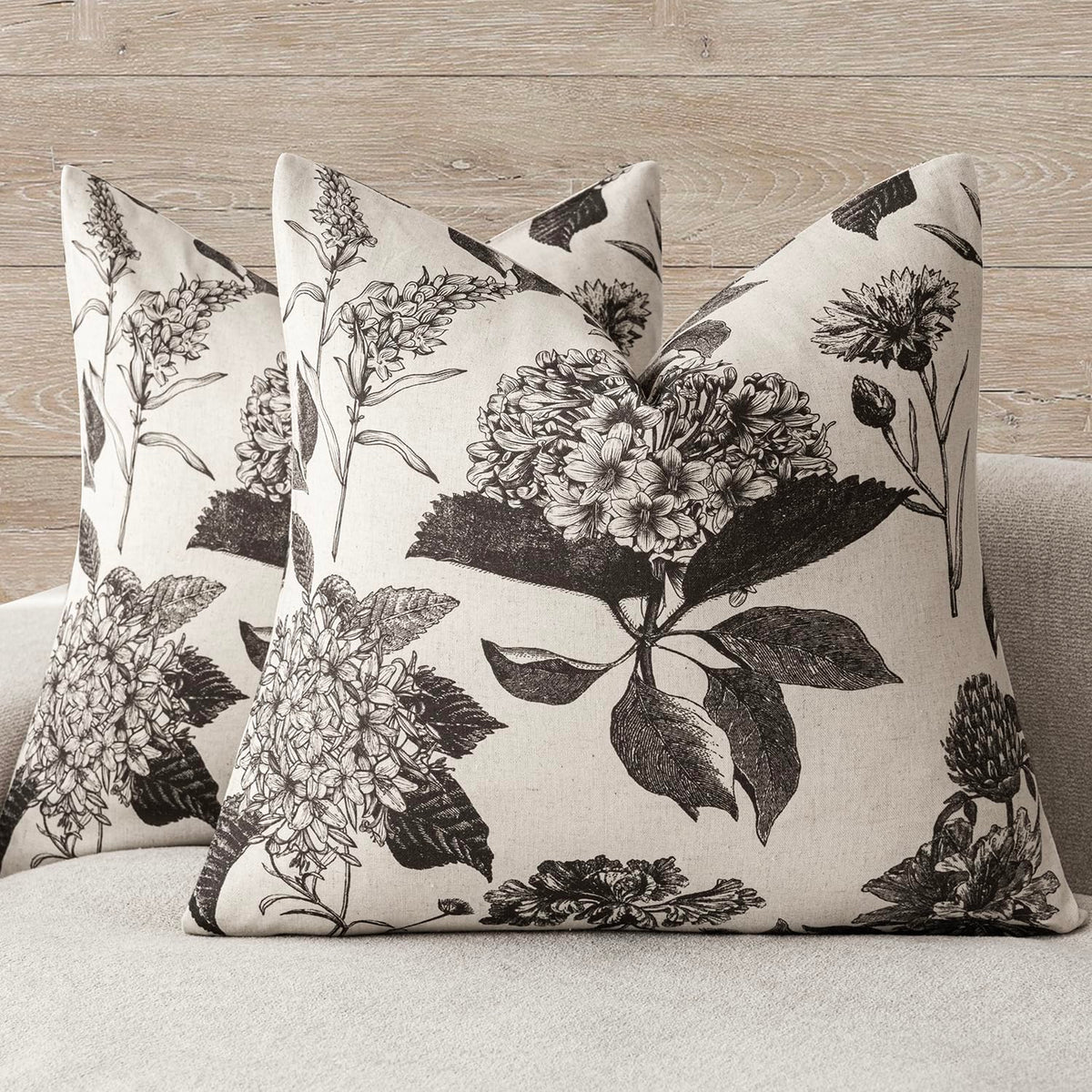 Foindtower Set of 2 Linen Floral Vintage Throw Pillow Covers Neutral Accent Print Decorative Cozy Cushion Covers Farmhouse Boho Home Decor for Sofa Chair Couch Bed Living Room,18×18 Inch,Navy Blue
