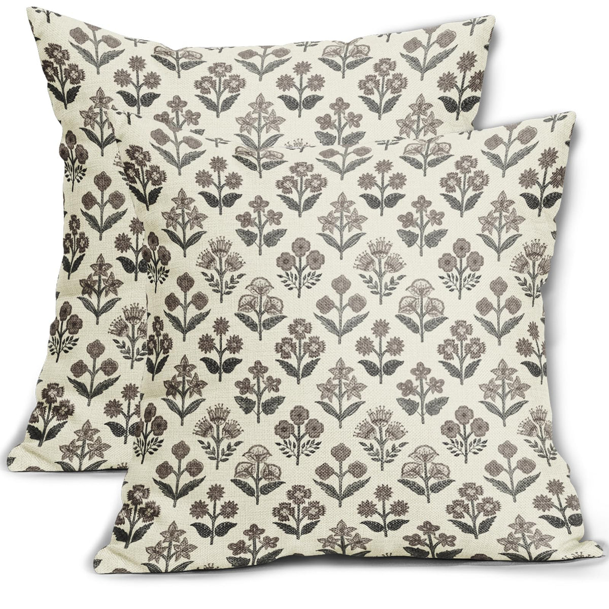 Blue Green Block Print Pillow Covers 18x18 Inch Set of 2, Vintage Floral Spring Decorative Throw Pillow Cases Boho Cushion Covers Rustic Decoration Gift Farmhouse Sofa Couch Bed Decor