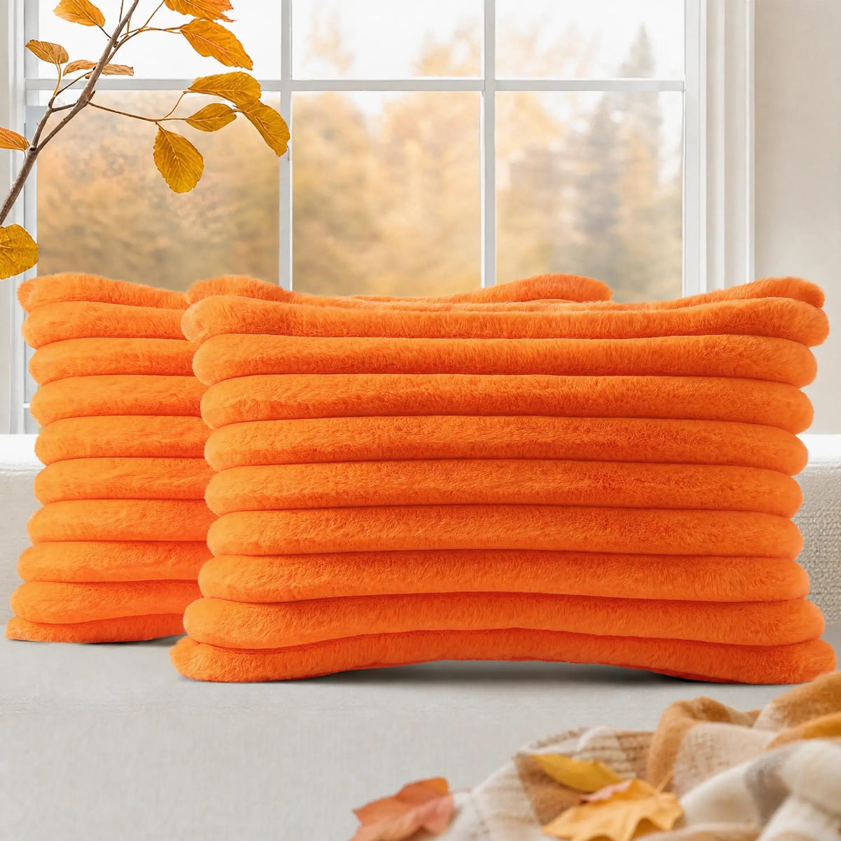 decorUhome Fall Faux Fur Throw Pillow Covers 18x18 Set of 2 Rust