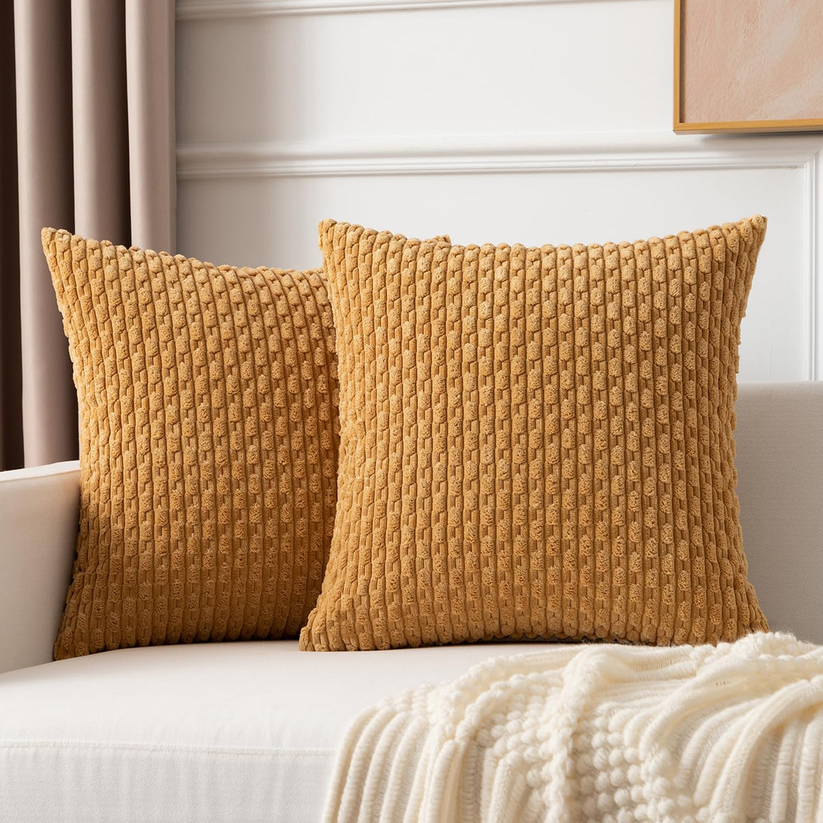 Kevin Textile Soft Corduroy 18x18 Inch Pillow Covers 2 Pack, Sage Green