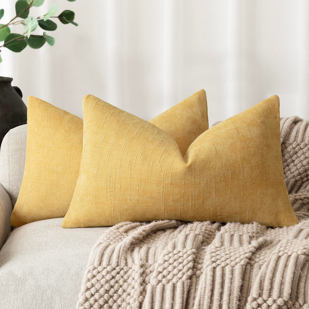 Foindtower Solid Textured Chenille Throw Pillow Covers 20x20 Inch,Taupe