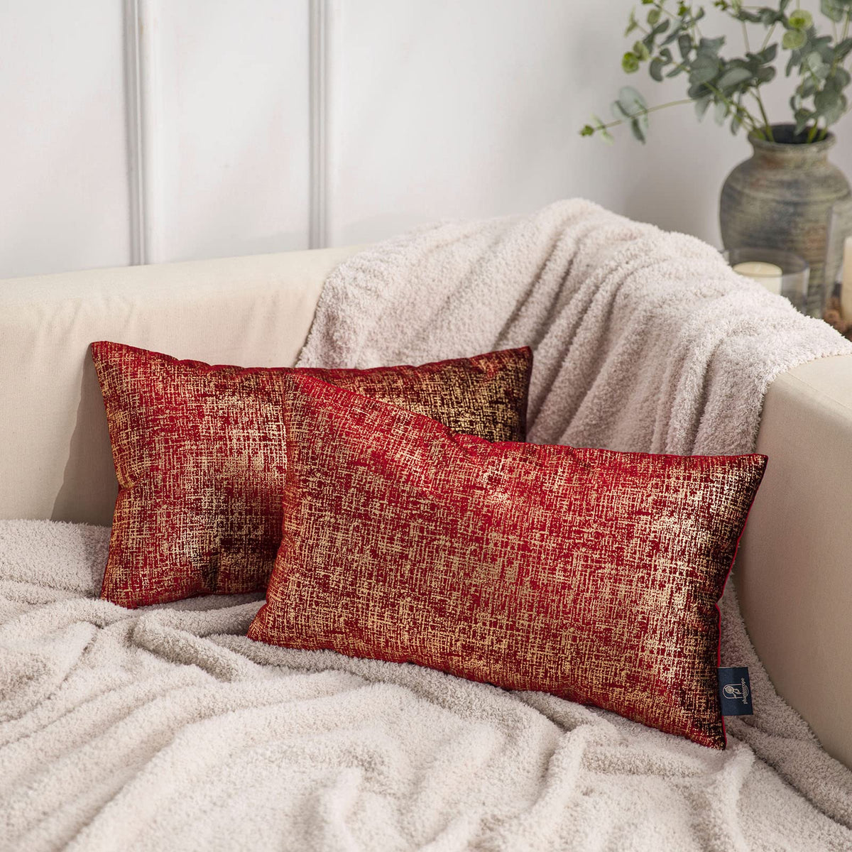 Phantoscope Pack of 2 Sparkling Velvet Geometric-pattern Throw Decorative Pillow Cover Soft Gold Glitter Square Cushion Cover Pillowcase for Couch Bed and Chair, Dark Brown, 18 x 18 inches, 45 x 45 cm