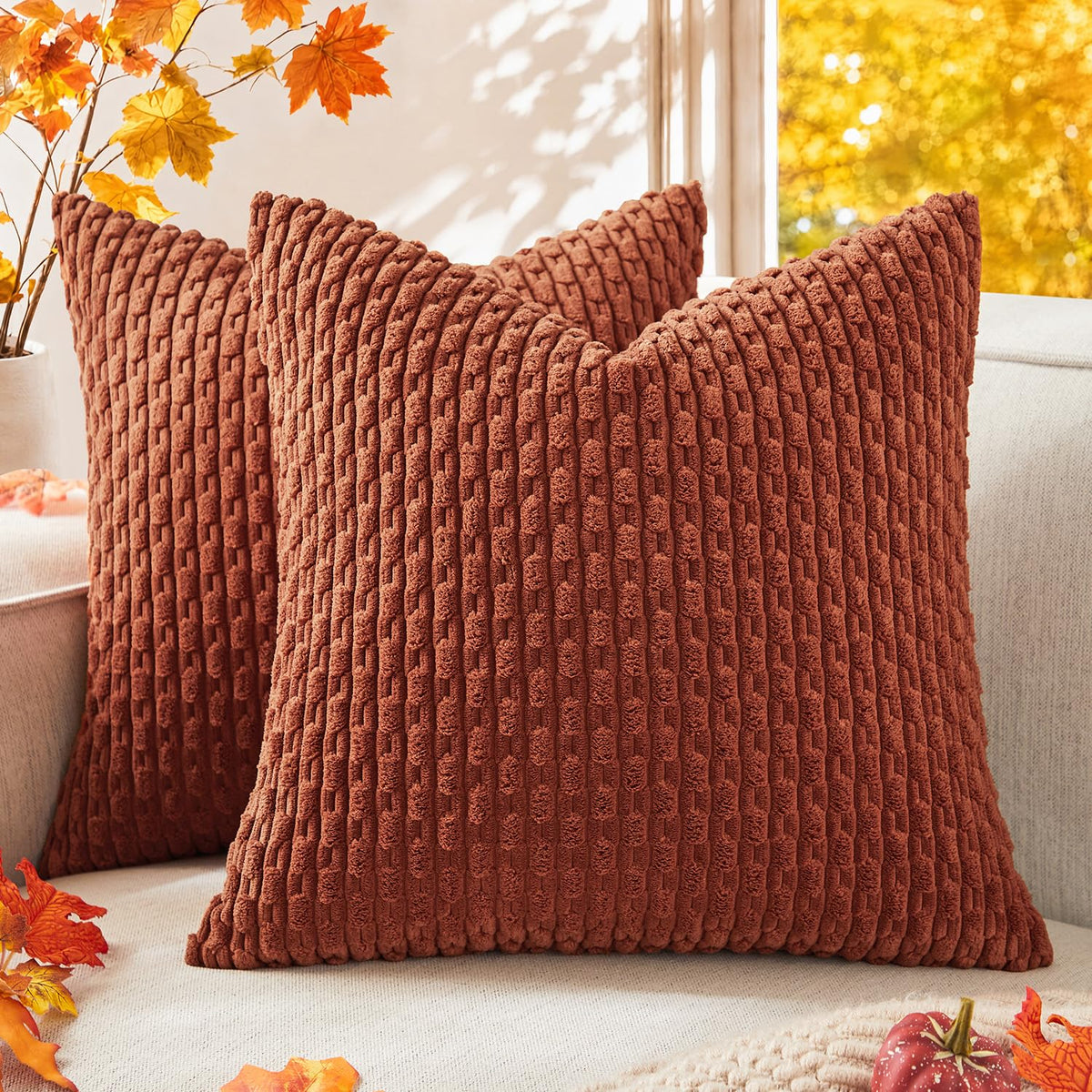Kevin Textile Soft Corduroy 18x18 Inch Pillow Covers 2 Pack, Sage Green
