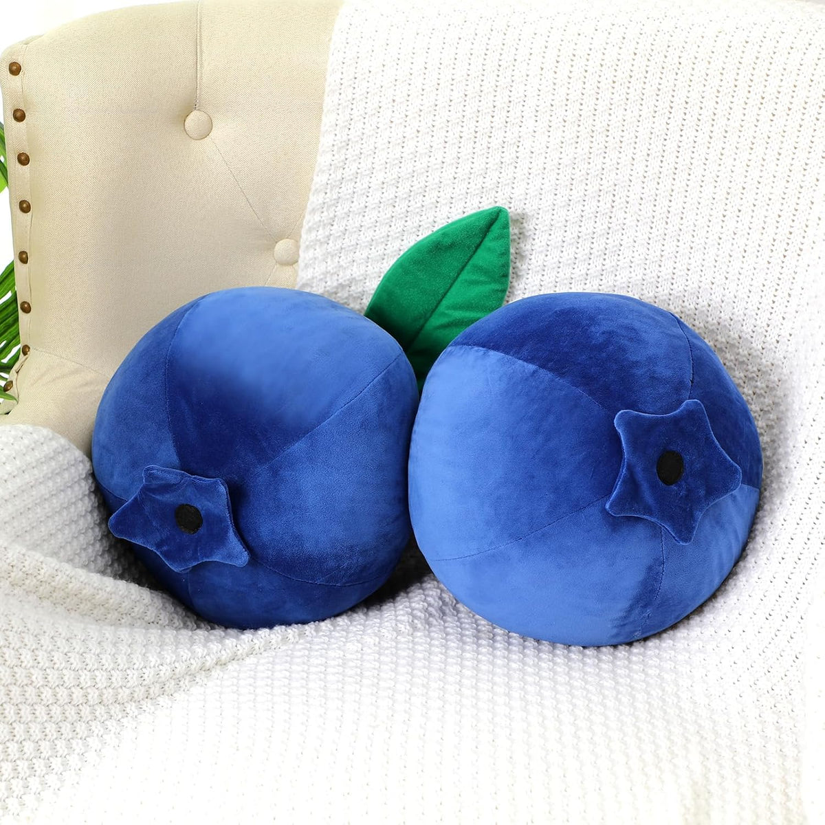 Beeveer 2 Pcs Blueberry Cute Plush Pillow, Kawaii Fruit Shaped Pillow