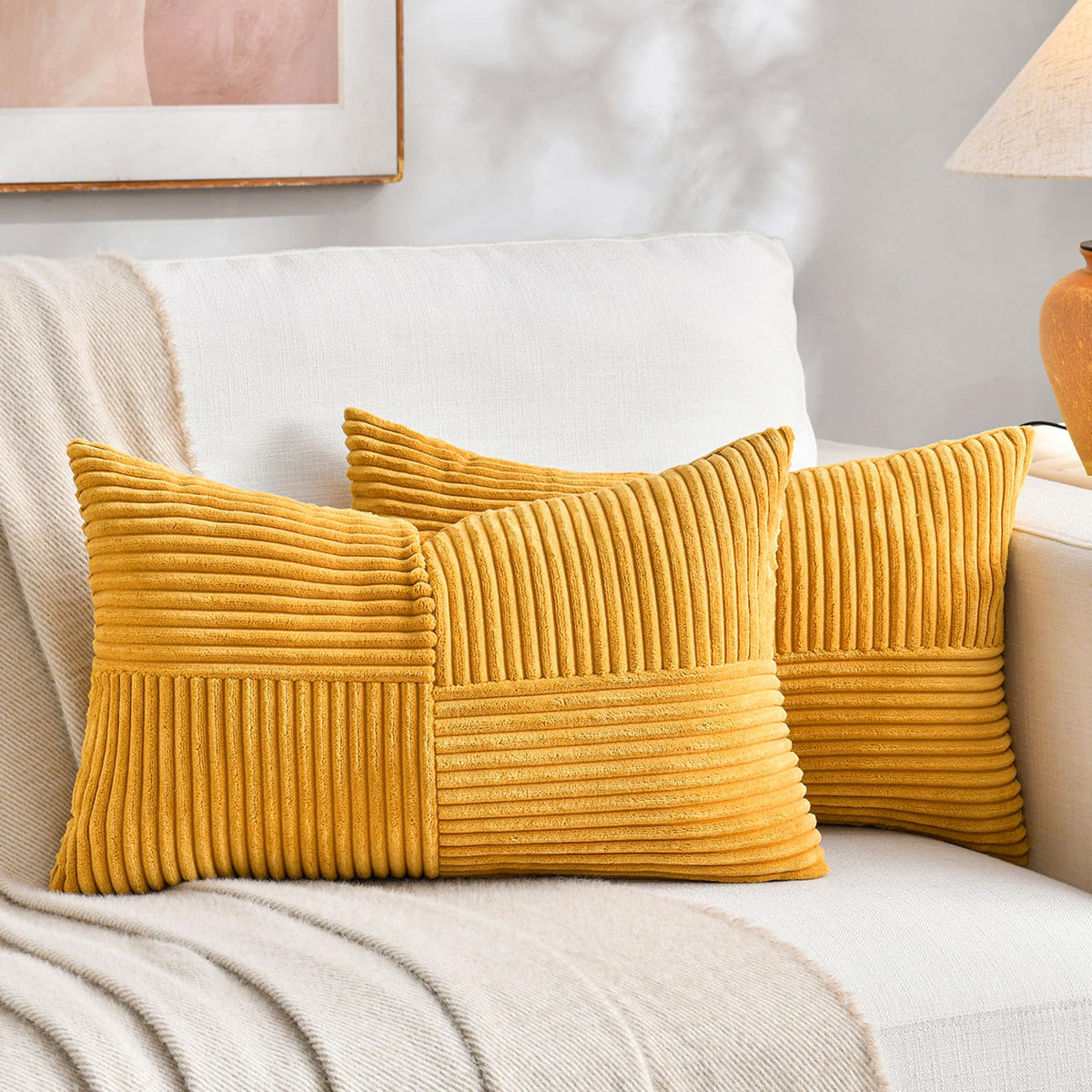 Fancy Homi 2 Packs Rust Boho Decorative Throw Pillow Covers 18x18 Inch for Couch Bed Sofa, Farmhouse Fall Home Decor, Soft Corss Corduroy Patchwork Textured Terracotta Accent Cushion Case 45x45 cm