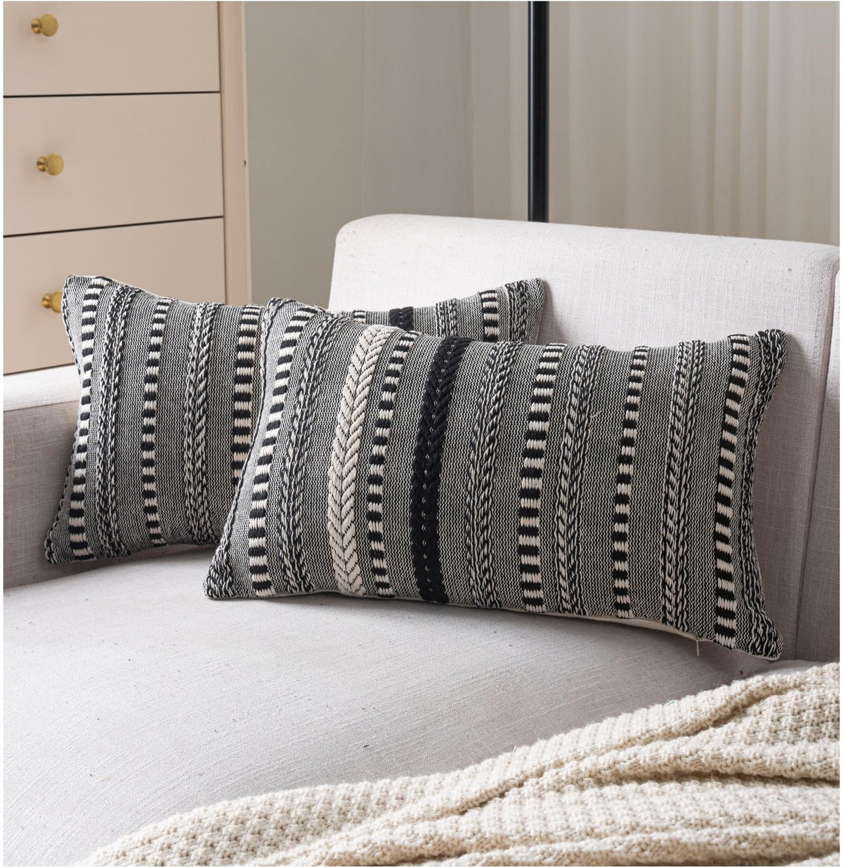 Cethom Boho Throw Pillow Covers 18x18 Inch Set of 2, Farmhouse Decorative Couch Pillow Cases, Navy Blue Accent Pillows of Bed, Sofa Bedroom Living Room Home Decor Cushion Cover