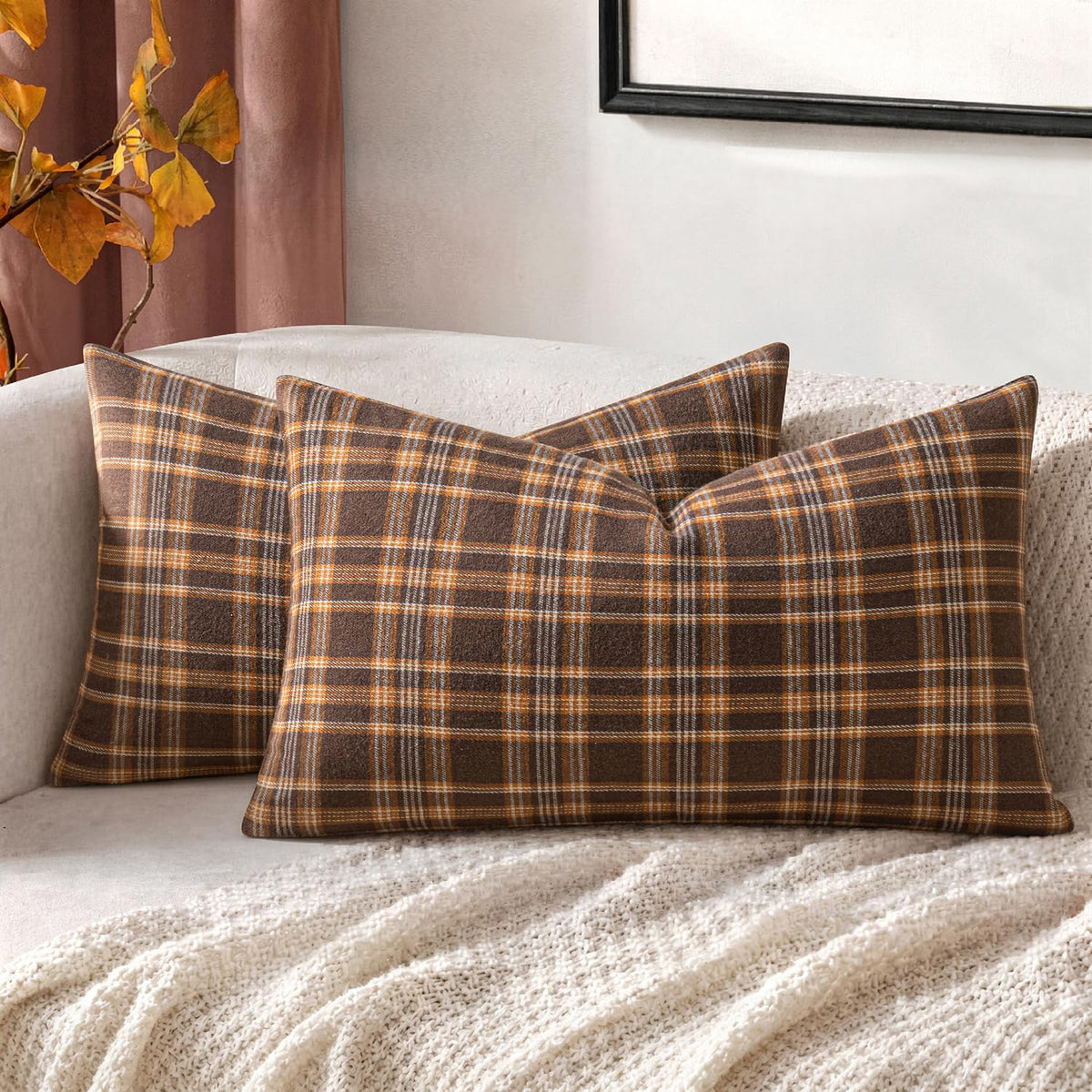 MIULEE Fall Plaid Pillow Covers Scottish Tartan 18x18 Brown
