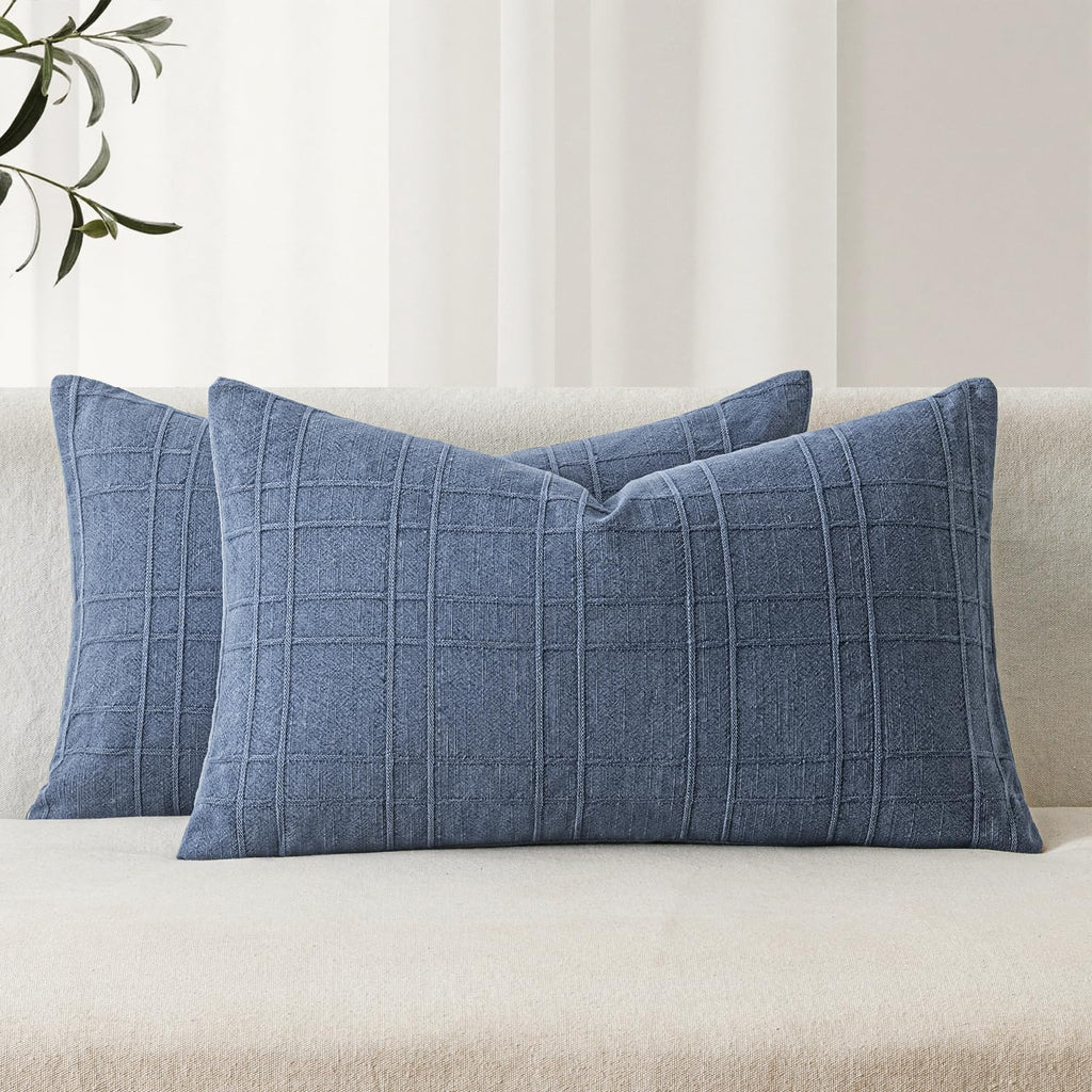 MIULEE Linen Plaid Pillow Covers Decorative 20x20 Natural Beige