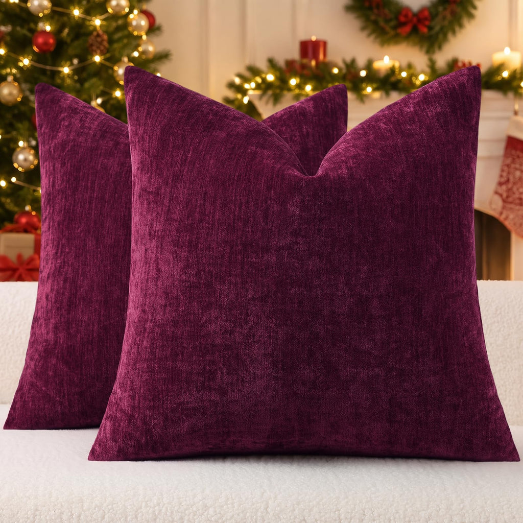 decorUhome Soft Chenille Moss Green Throw Pillow Covers 18X18 Set of 2