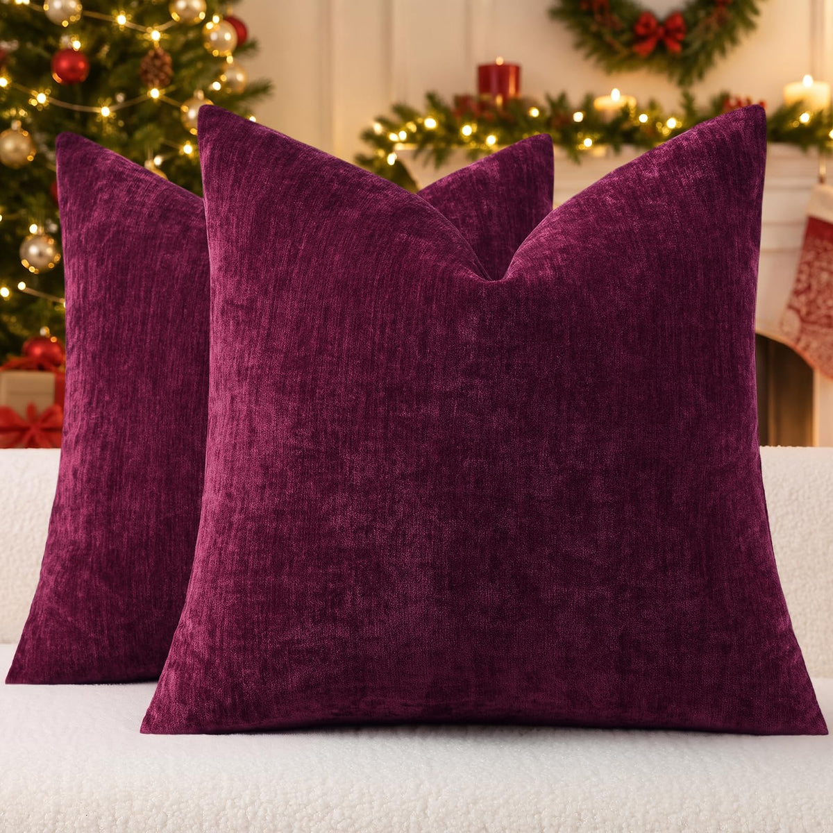 decorUhome Soft Chenille Moss Green Throw Pillow Covers 18X18 Set of 2