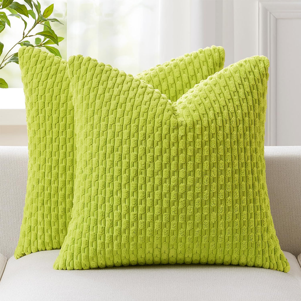Kevin Textile Soft Corduroy 18x18 Inch Pillow Covers 2 Pack, Sage Green