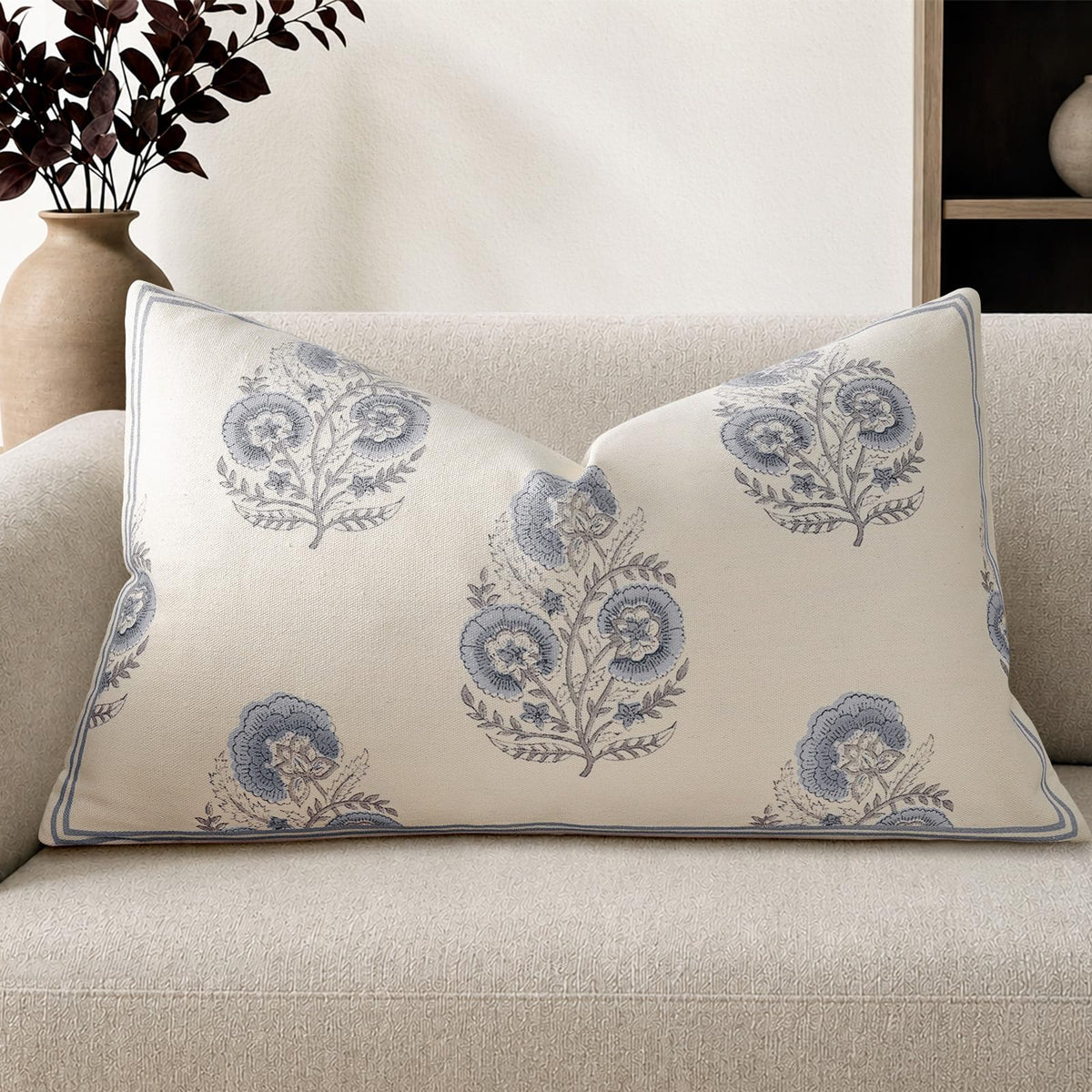 Vintage Floral 14x36 Lumbar Pillow Cover for Bed Pack of 1, Double-Sided Botanical Print Decorative Long Pillowcase Farmhouse Cushion Cover for Sofa Couch Living Bed Room, Sage Green (Cover Only)
