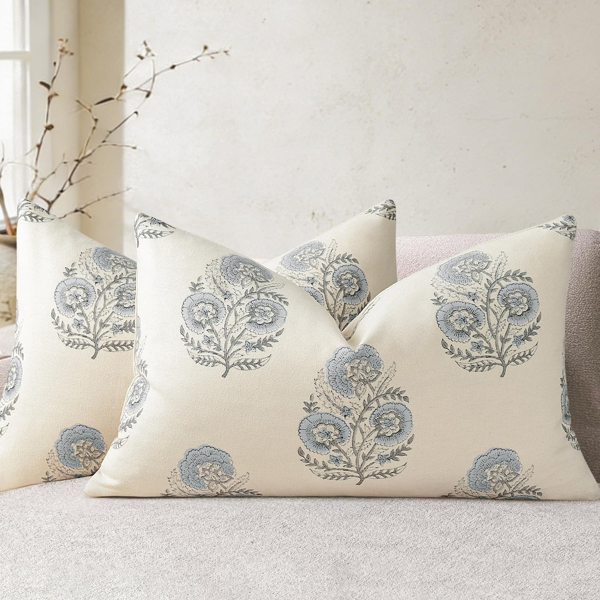 Vintage Floral Print Fall Pillow Covers 20x20 Set of 2 Patterned Accent Decorative Cushion Covers Modern Farmhouse Throw Pillow Covers for Sofa Couch Chair Bed Living Room Home Decor, Light Brown