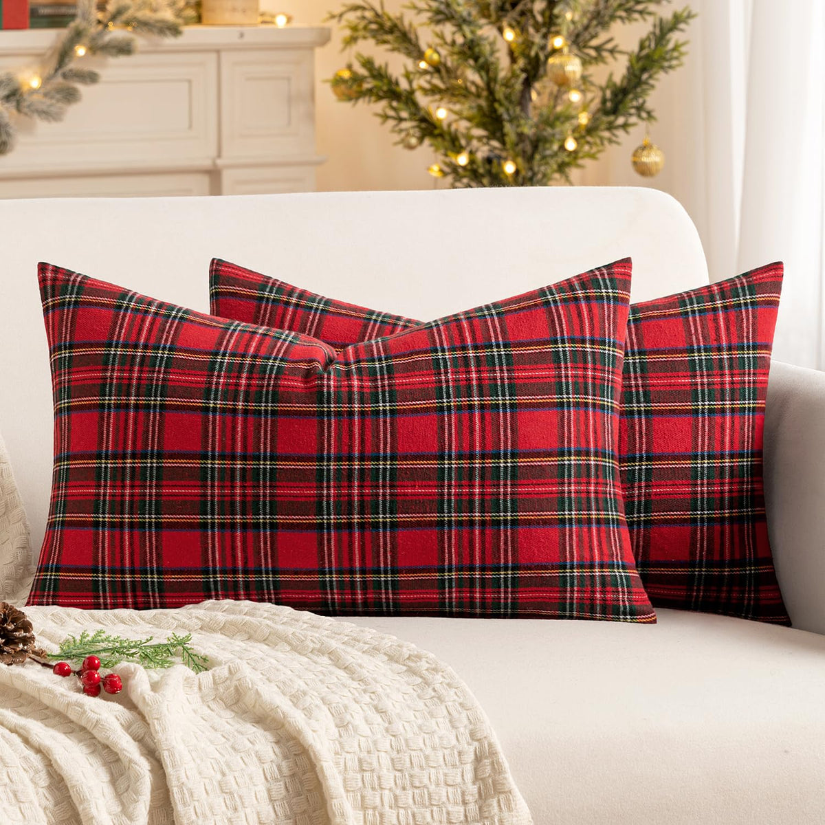 MIULEE Fall Plaid Pillow Covers Scottish Tartan 18x18 Brown