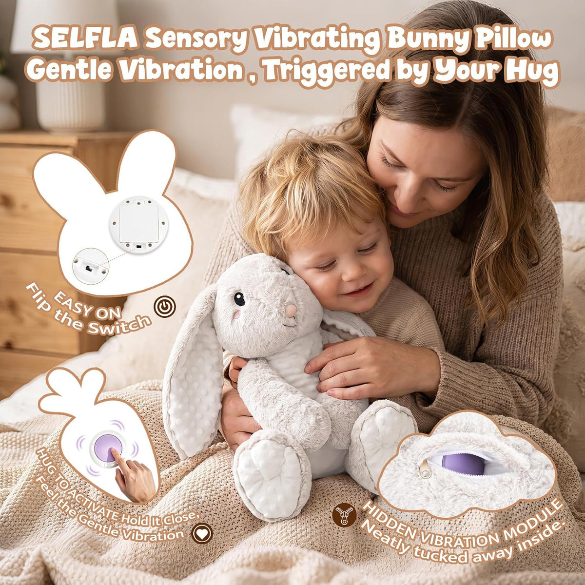 Bounny Vibrating Pillow, Sensory Pillow for Autistic Kids 1-3
