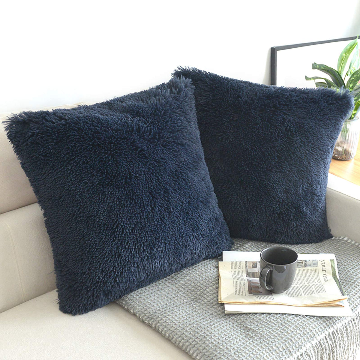 NordECO HOME Luxury Soft Faux Fur Fleece Cushion Cover Pillowcase Spring Decorative Throw Pillows Covers, No Pillow Insert, 18" x 18" Inch, White, 2 Pack