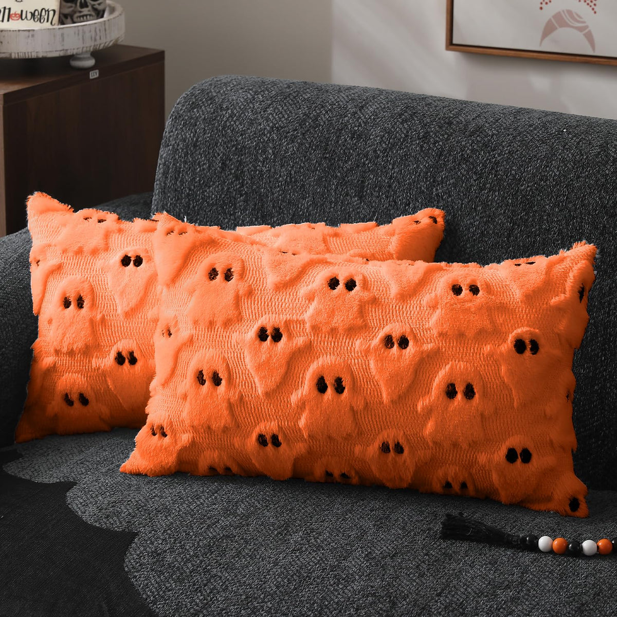 DFXSZ Halloween Pillow Covers 18x18 inch 2Pcs White Ghost Halloween Decor