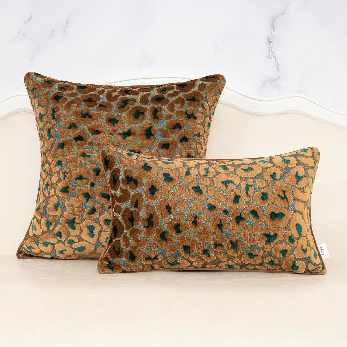 Alerfa Green Brown Floral Throw Pillow Cover 12 x 20 Inch Cut Velvet Rectange Luxury Decorative Lumbar Pillow Cover for Couch Living Room Bedroom