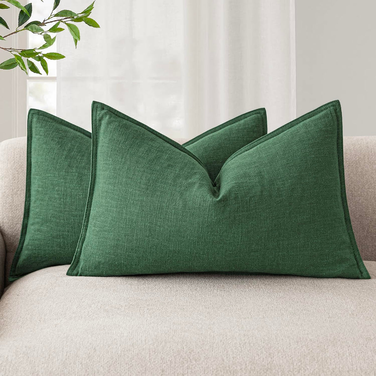 Foindtower Linen Solid Decorative Throw Pillow Covers 20x20 Natural Beige
