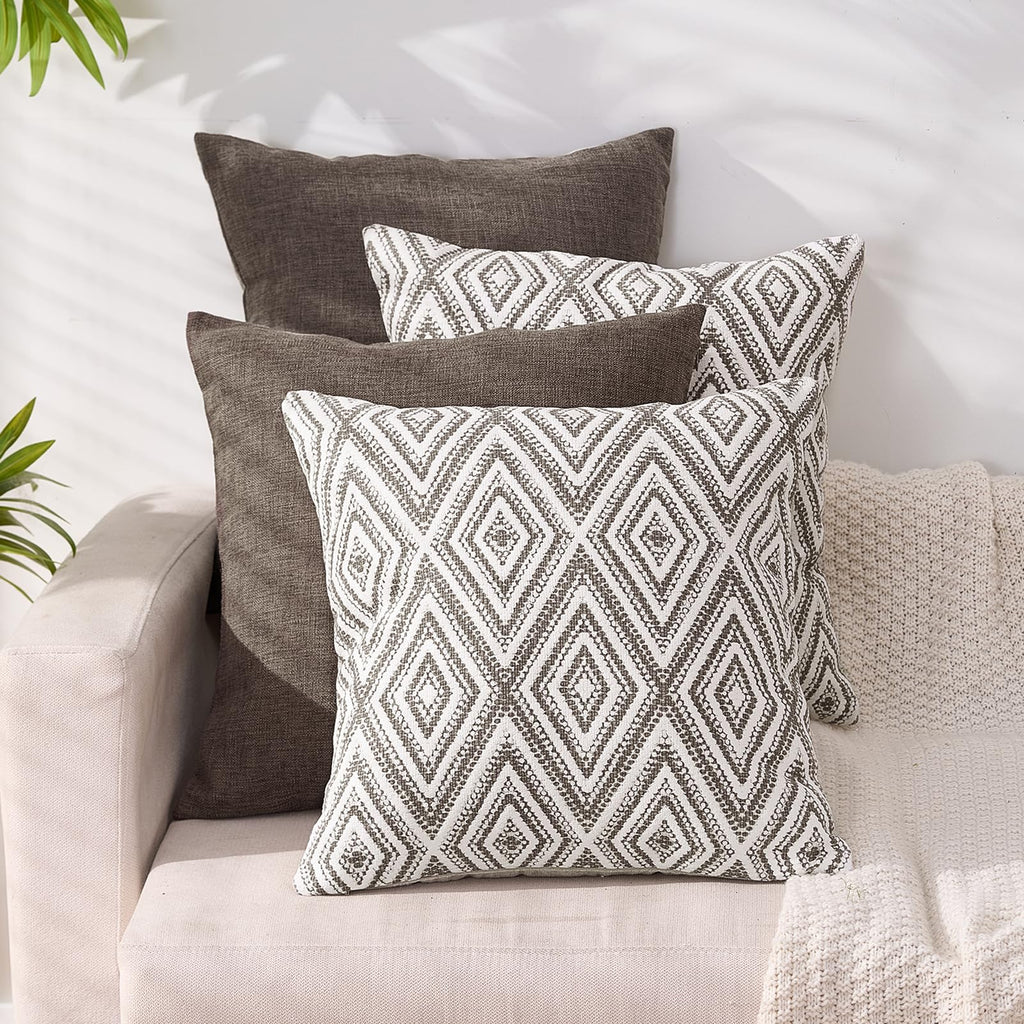 HPUK Throw Pillow Covers 18x18 Set of 4, Blue Patterned & Solid Covers