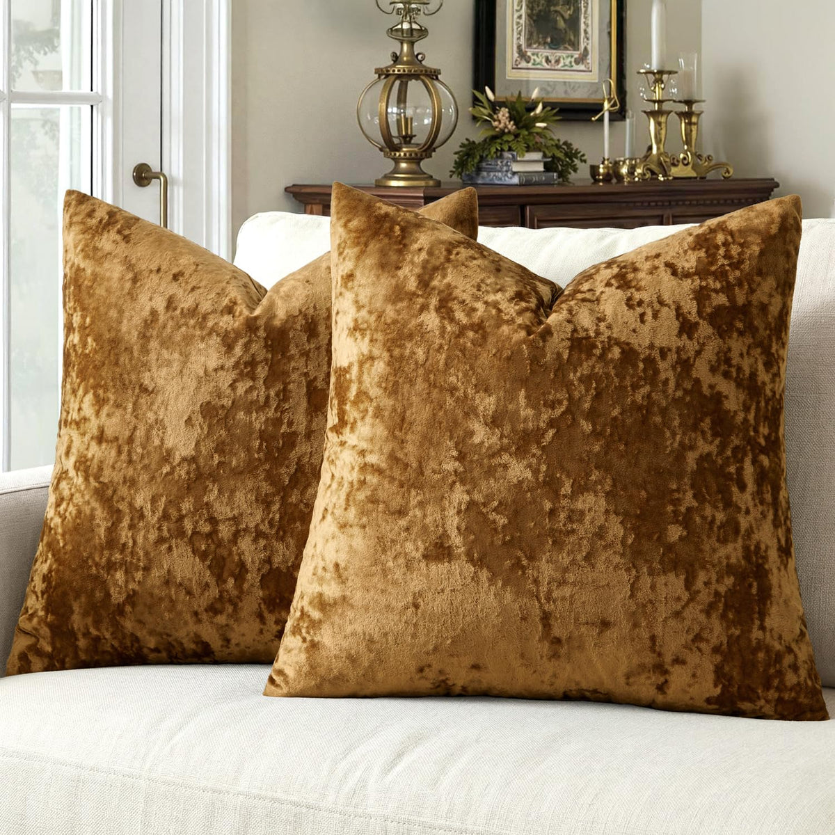 MIULEE Fall Velvet Throw Pillow Covers Burnt Orange 18x18 inch Set of 2