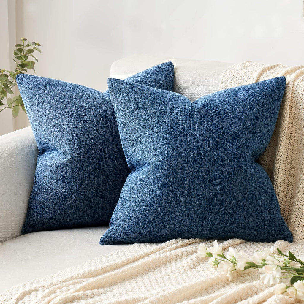 MIULEE Pack of 2 Linen Textured Pillow Covers, 18x18 Inch Light Blue