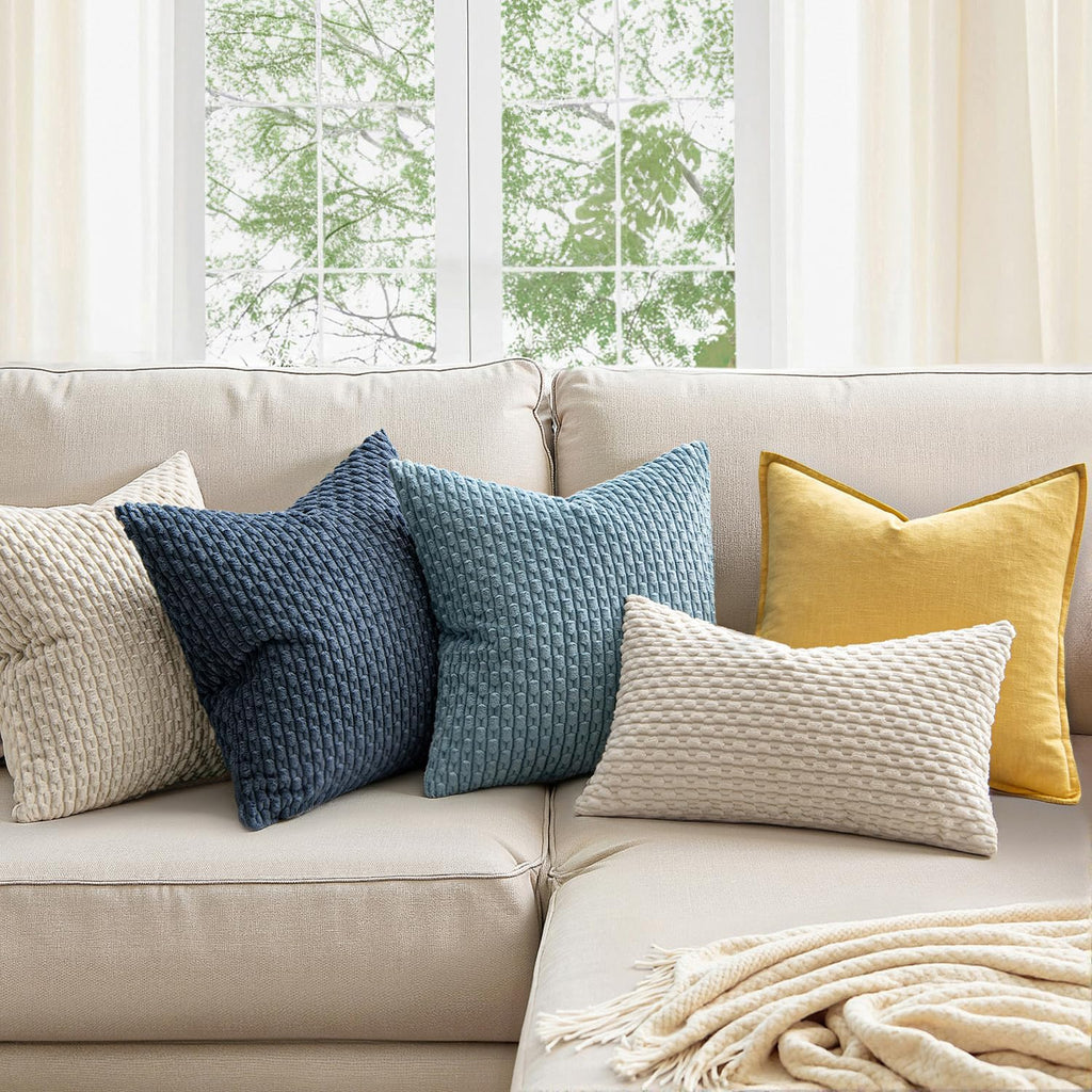 MIULEE Decorative Throw Pillow Covers 20x20 Cream White Textured Corduroy