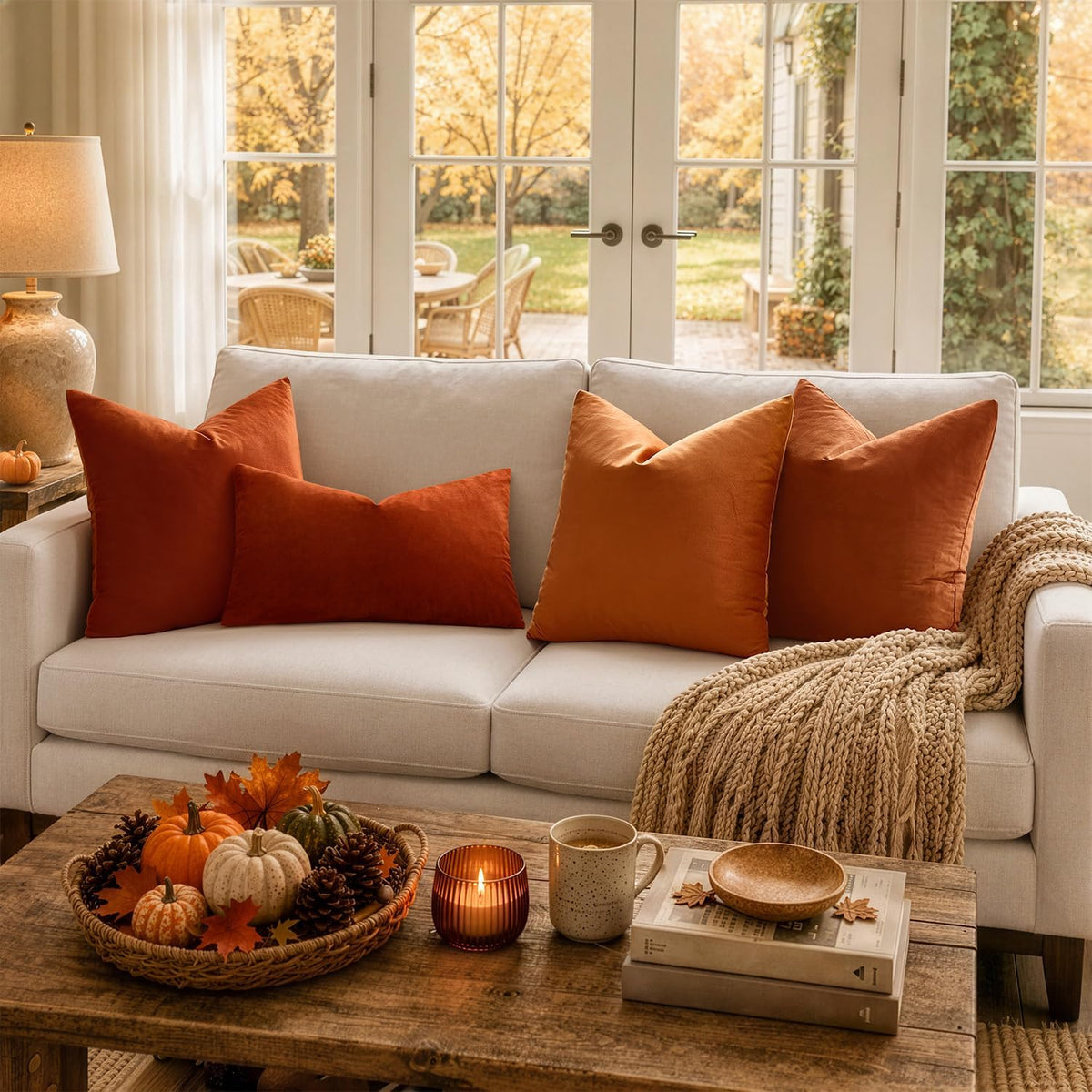 MIULEE Velvet Fall Throw Pillow Covers 20x20 Inch Pack of 2 Burnt Orange