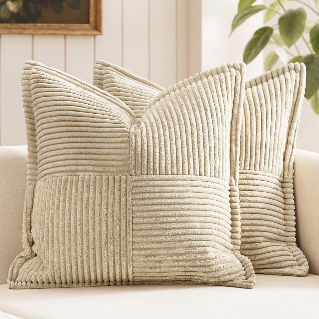 MIULEE Decorative Throw Pillow Covers for Couch 18x18 Inch Beige 2 Pack