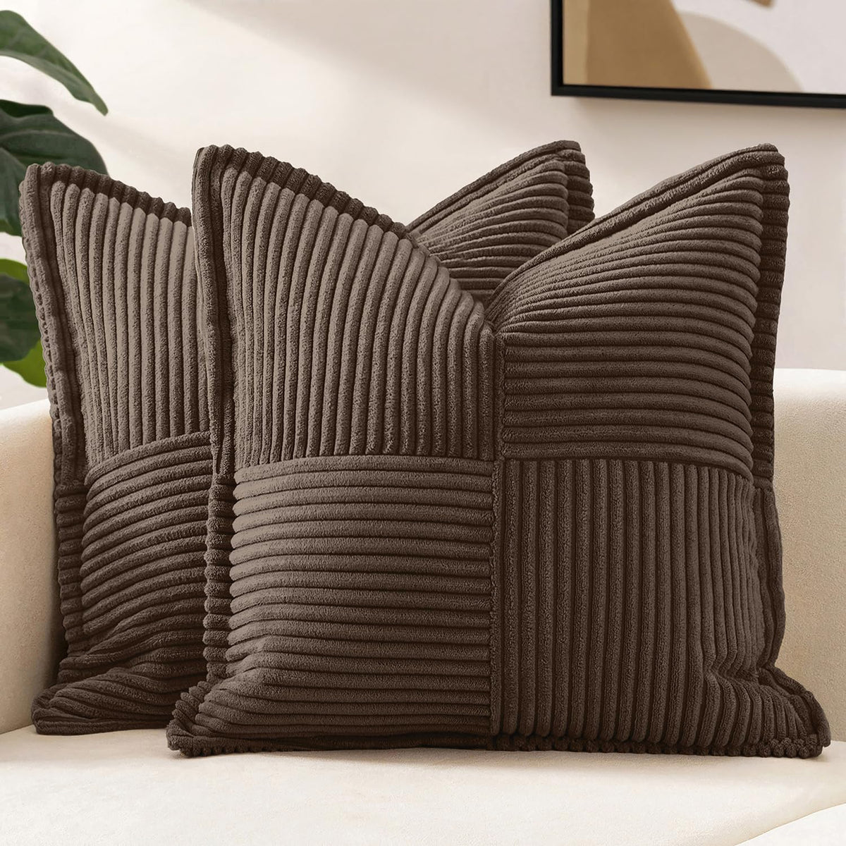 MIULEE Decorative Throw Pillow Covers for Couch 18x18 Inch Beige 2 Pack