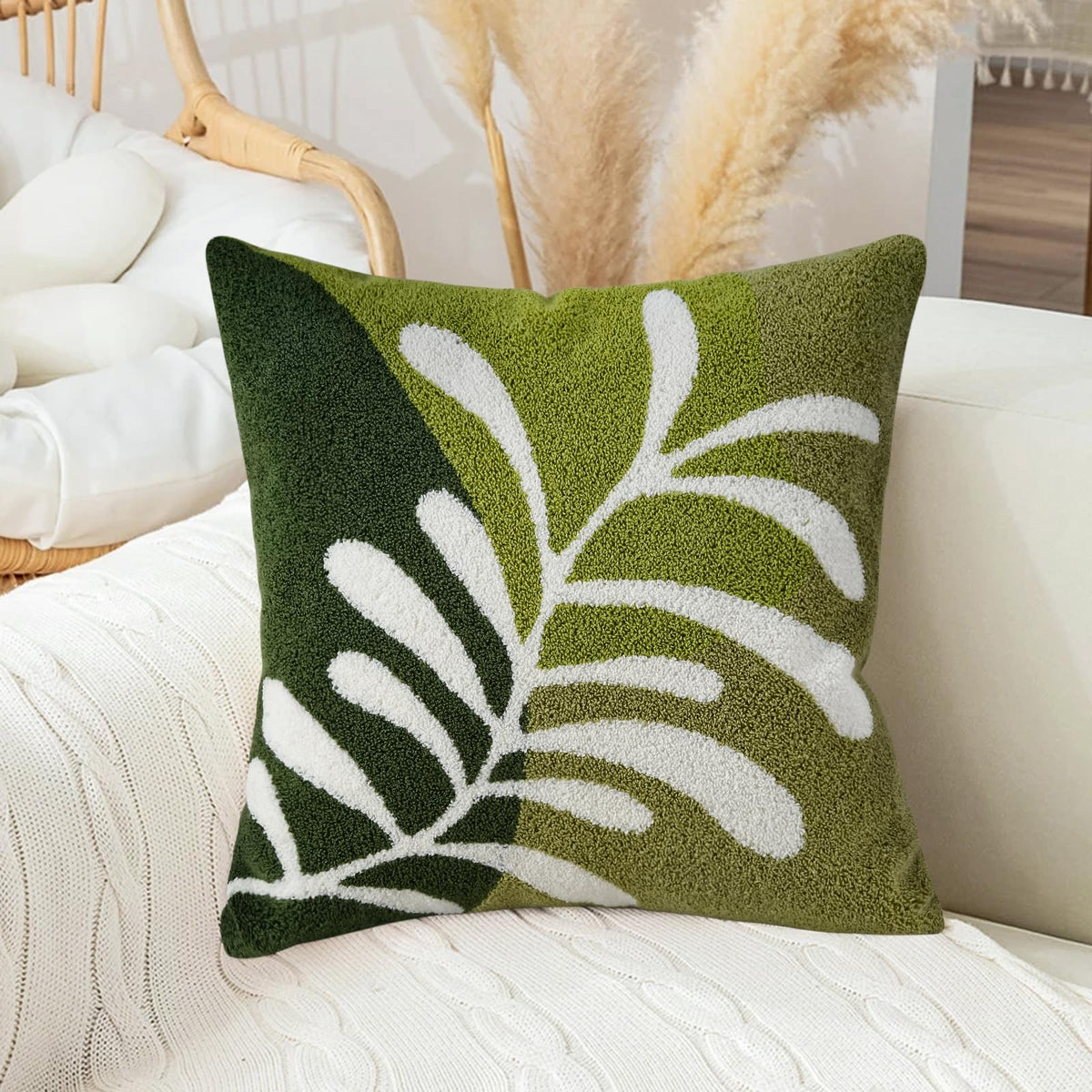 Merrycolor Boho Lumbar Throw Pillow Covers 12x20 Tufted Abstract Mid Century Modern Pillowcases Bohemian Aesthetic Decorative Pillows for Couch Bed Sofa Living Room (1PC,Green and Black)