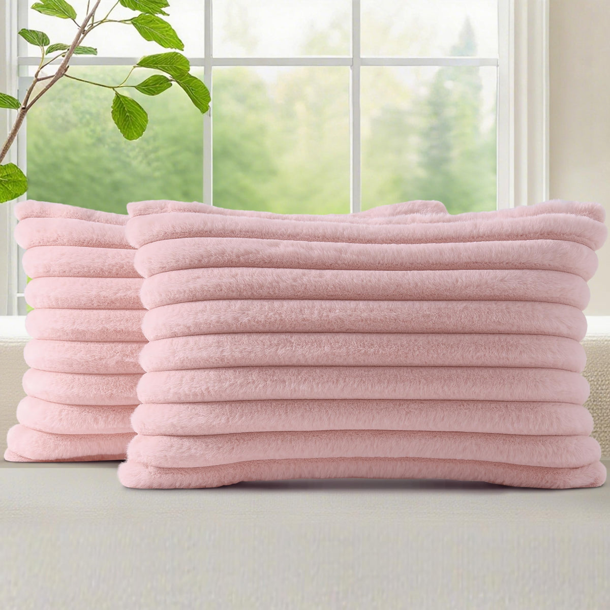 decorUhome Fall Faux Fur Throw Pillow Covers 18x18 Set of 2 Rust