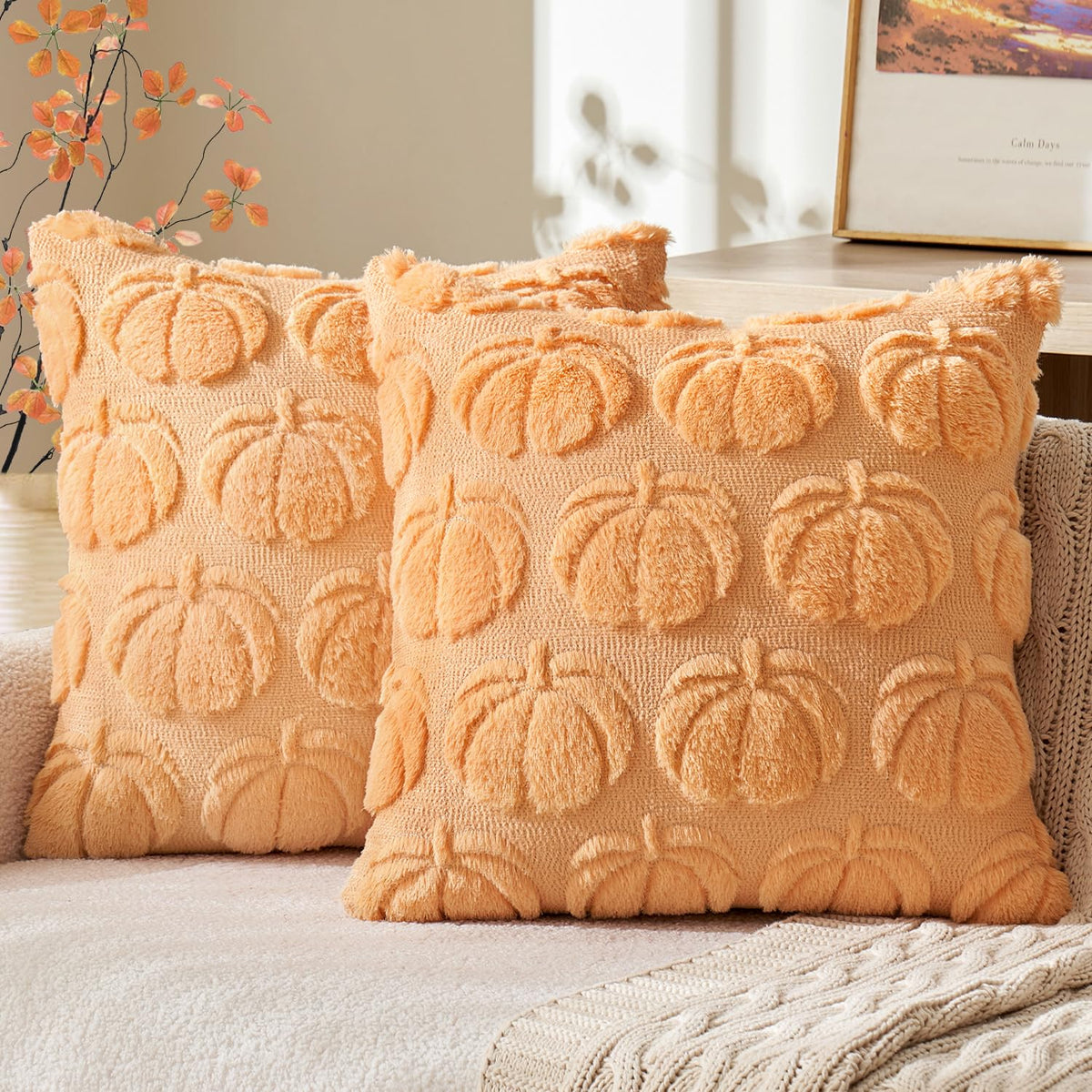 MIULEE Fall Pillow Covers Pumpkin Fall Decor 18x18 Dark Rust