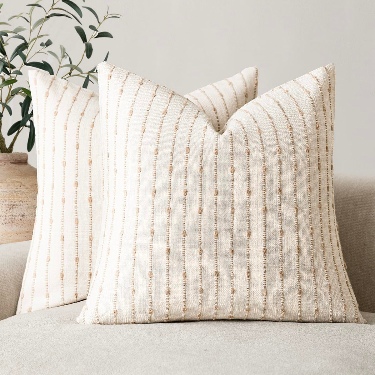 Foindtower Decorative Striped Boucle Throw Pillow Cover 20x20 Natural Beige