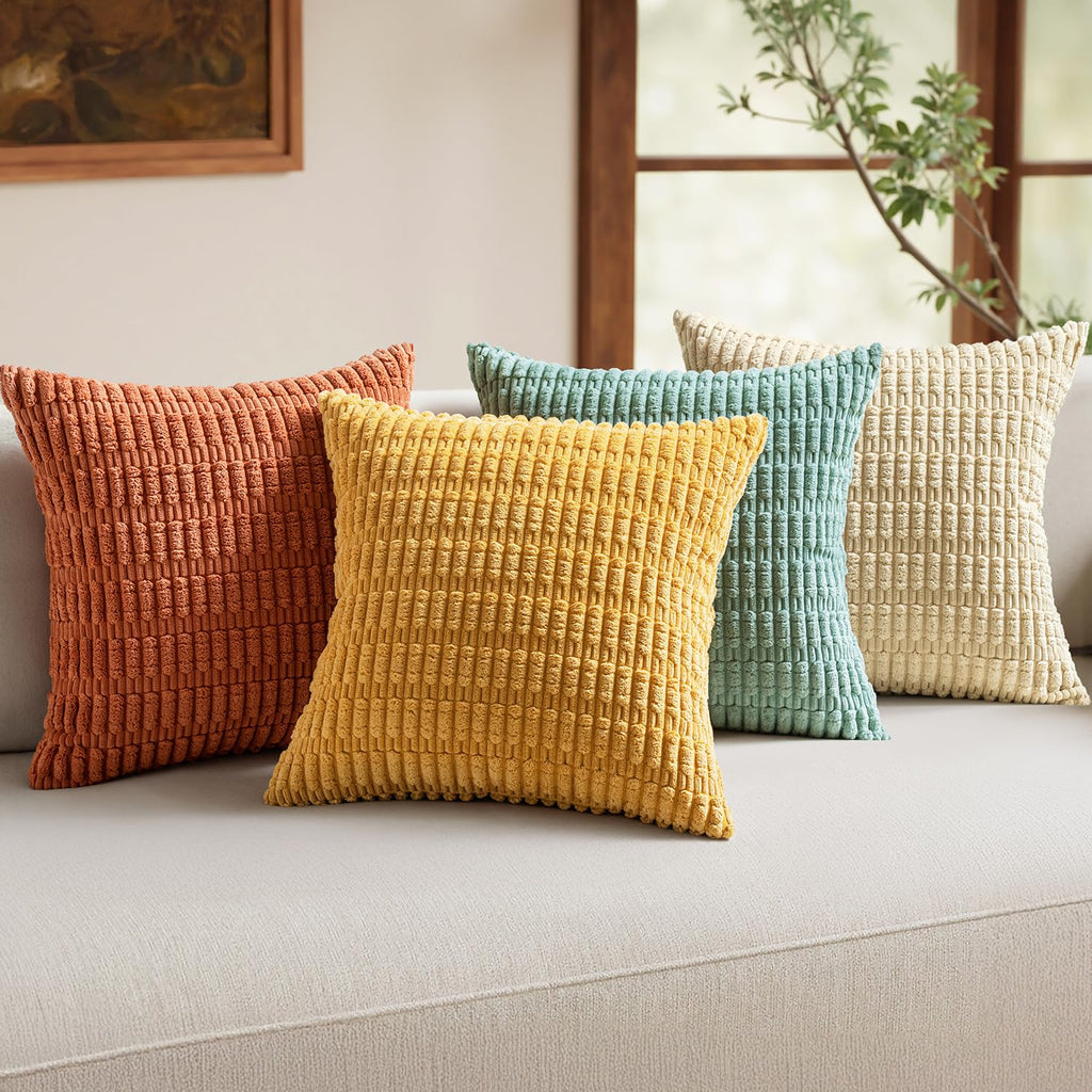 MIULEE Pack of 4 Corduroy Decorative Throw Pillow Covers 18x18 Inch Brown