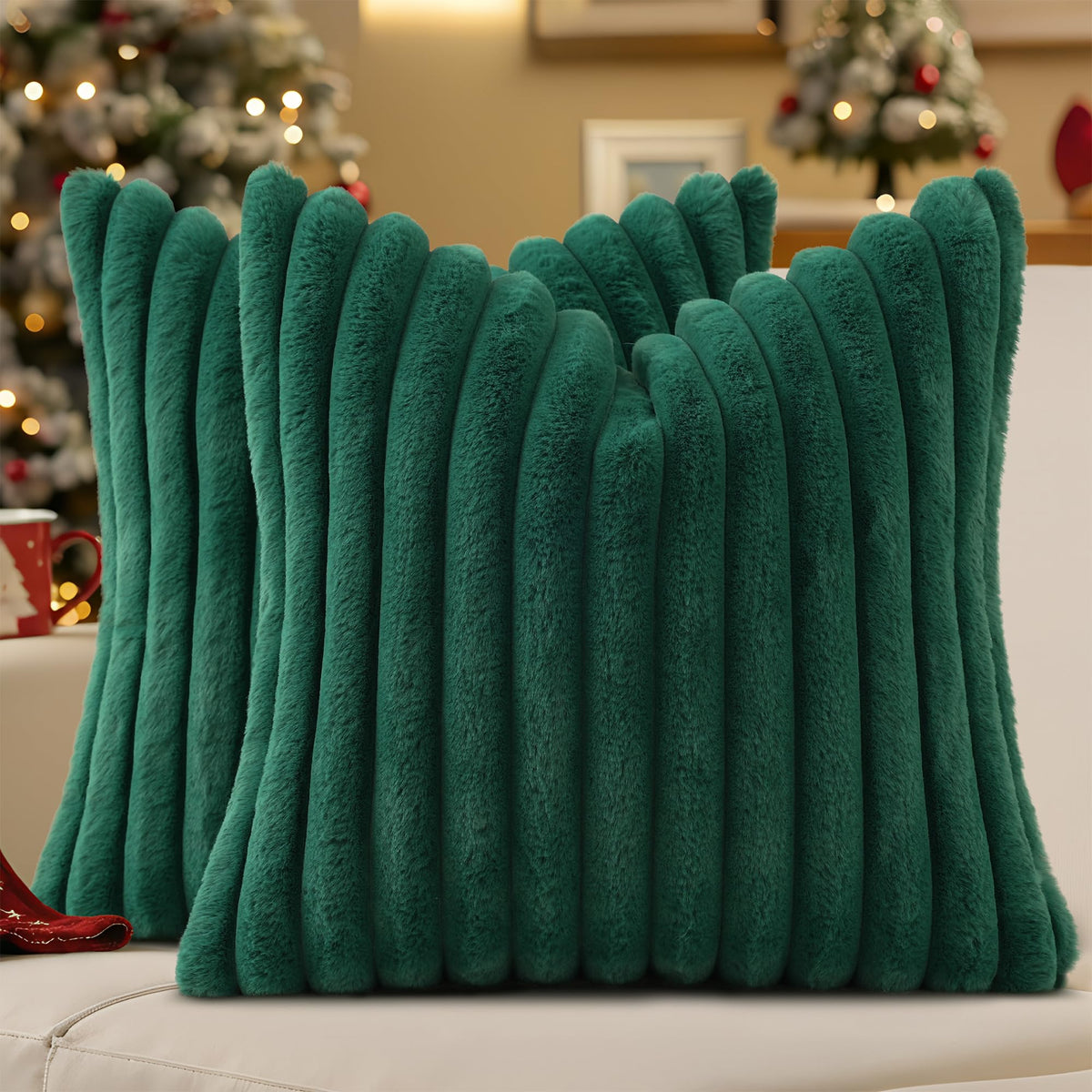 decorUhome Fall Faux Fur Throw Pillow Covers 18x18 Set of 2 Rust