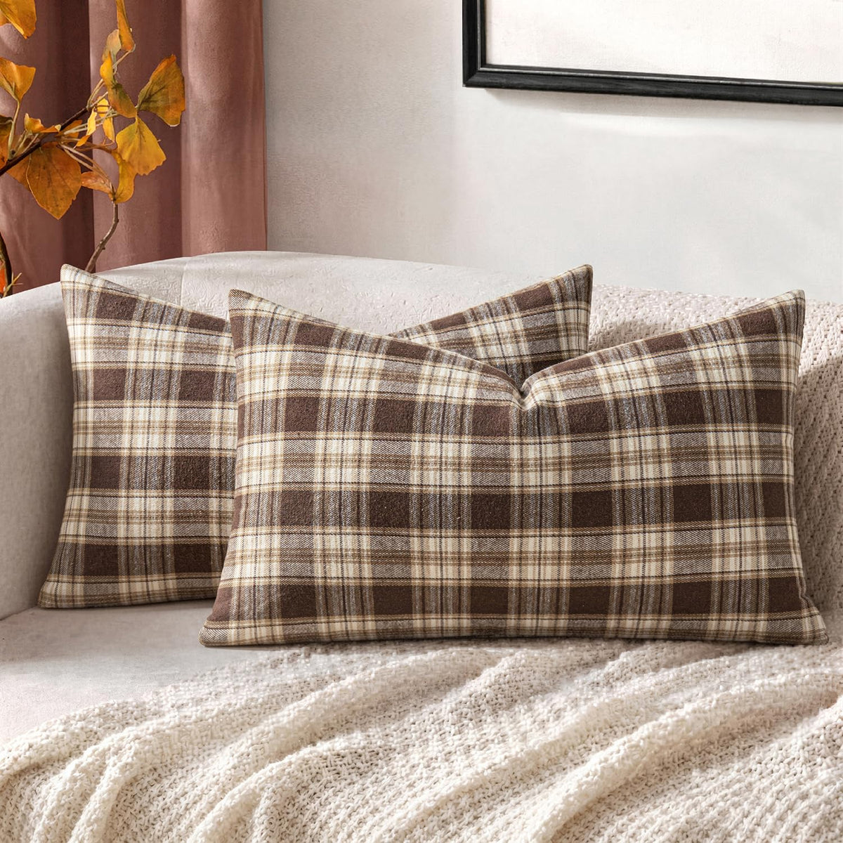 MIULEE Fall Plaid Pillow Covers Scottish Tartan 18x18 Brown