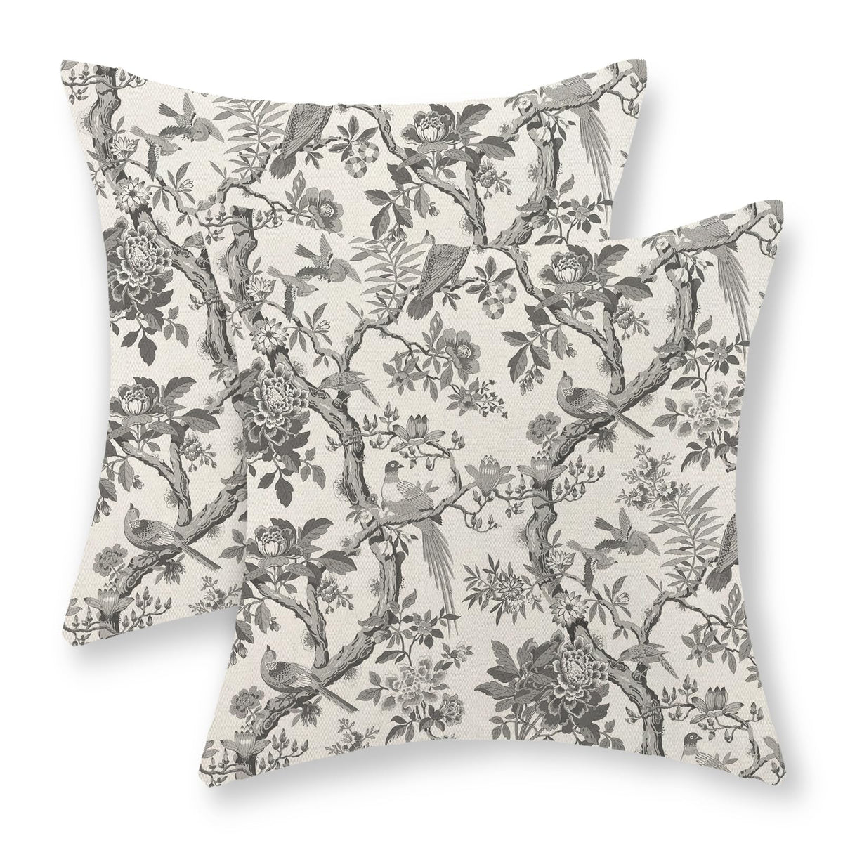 Chinoiserie Pillow Covers 18x18 Set of 2 Blue Green Bird Floral Throw Pillows Vintage Blue Flowers Decorations Outdoor Pillowcase Chinoiserie Decor Farmhouse Linen Cushion Case for Couch Home