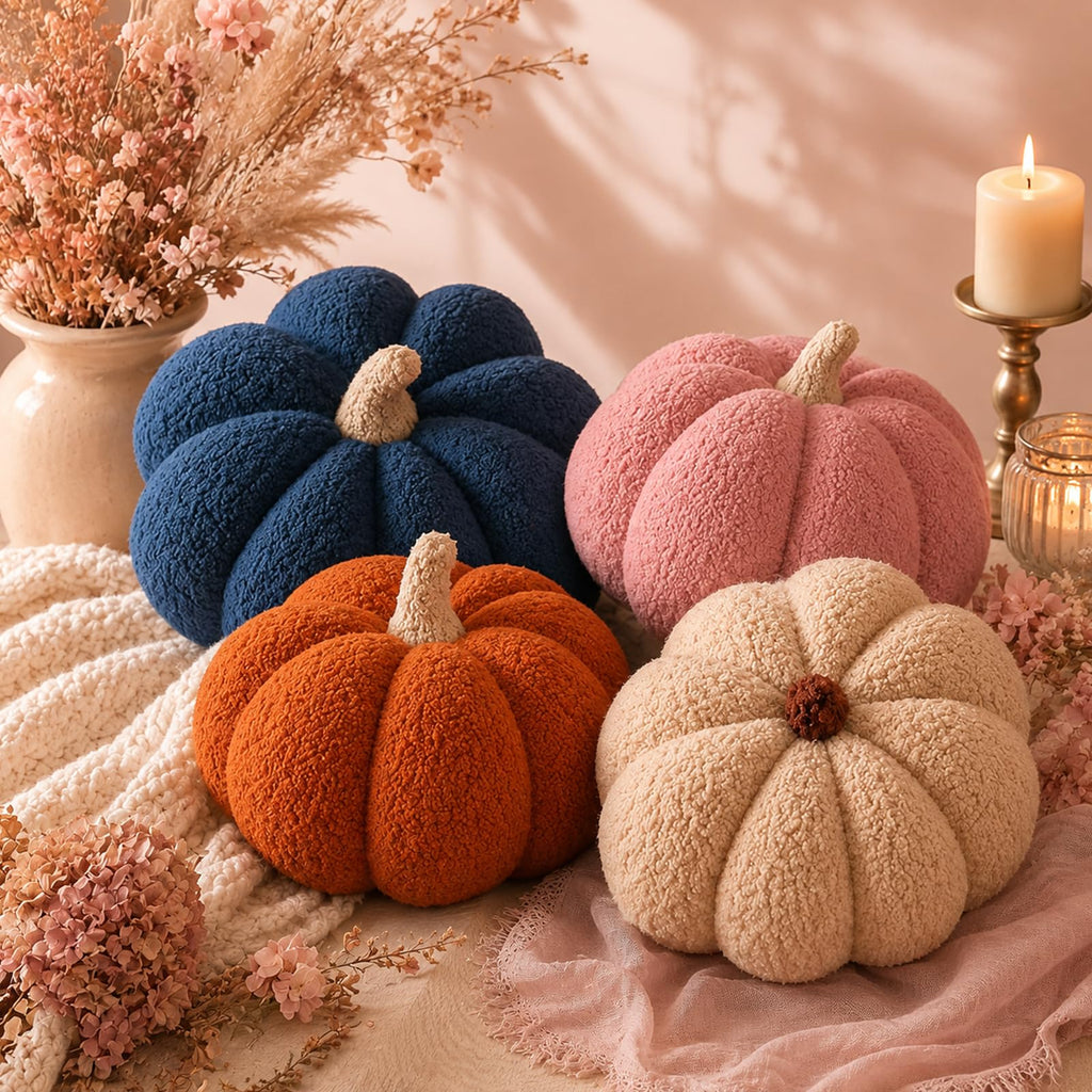 Juexica 3 Pcs Stuffed Pumpkin Pillows Fall Decor Cushions,Cool Neutral