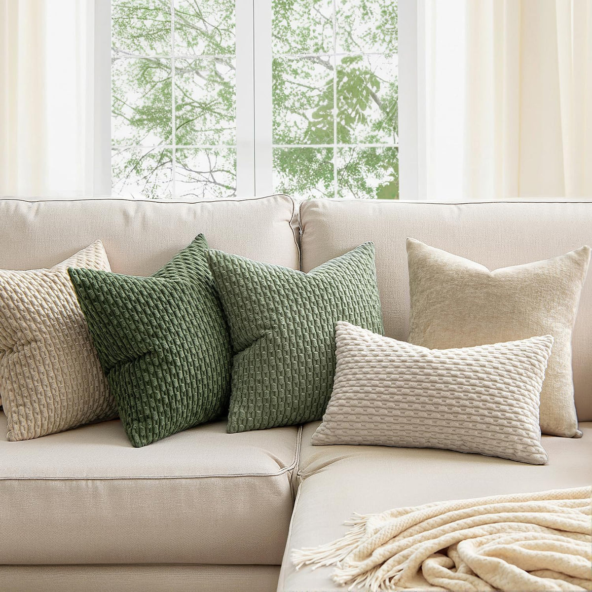 MIULEE Decorative Throw Pillow Covers 18x18 Sage Green Textured Corduroy