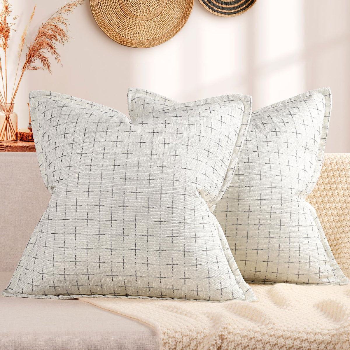 ZWJD Fall Pillow Covers 20x20 Set of 2 Soft Polyester Textured Rust Pillow Covers with Stylish Flange Edge Cozy Farmhouse Throw Pillows for Couch Bed Sofa Living Room Fall Decor