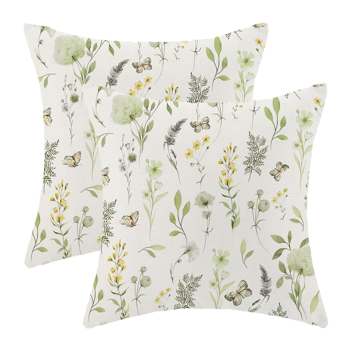 Spring Sage Green Wild Flower Pillow Covers 18x18 Set of 2