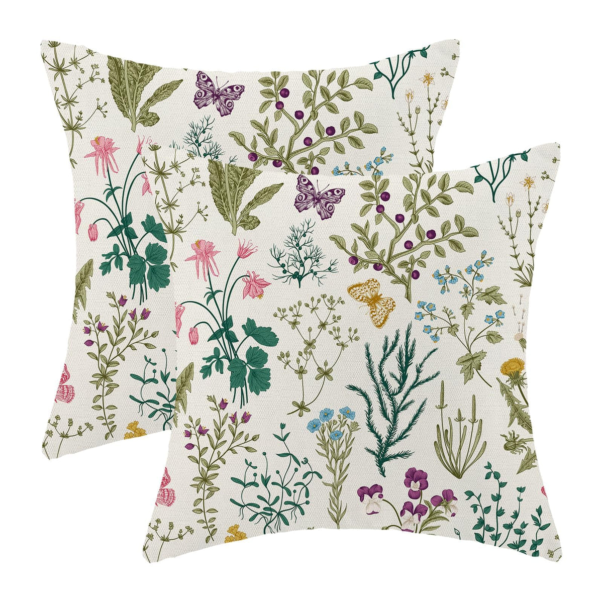 Spring Sage Green Wild Flower Pillow Covers 18x18 Set of 2
