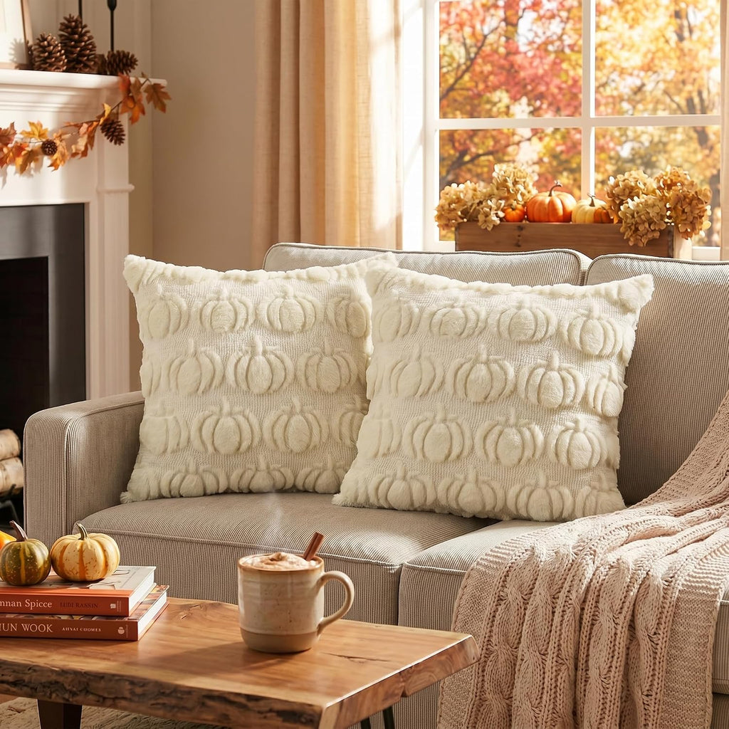 AVOIN colorlife Beige Fall Pumpkin Throw Pillow Covers 18x18 Inch