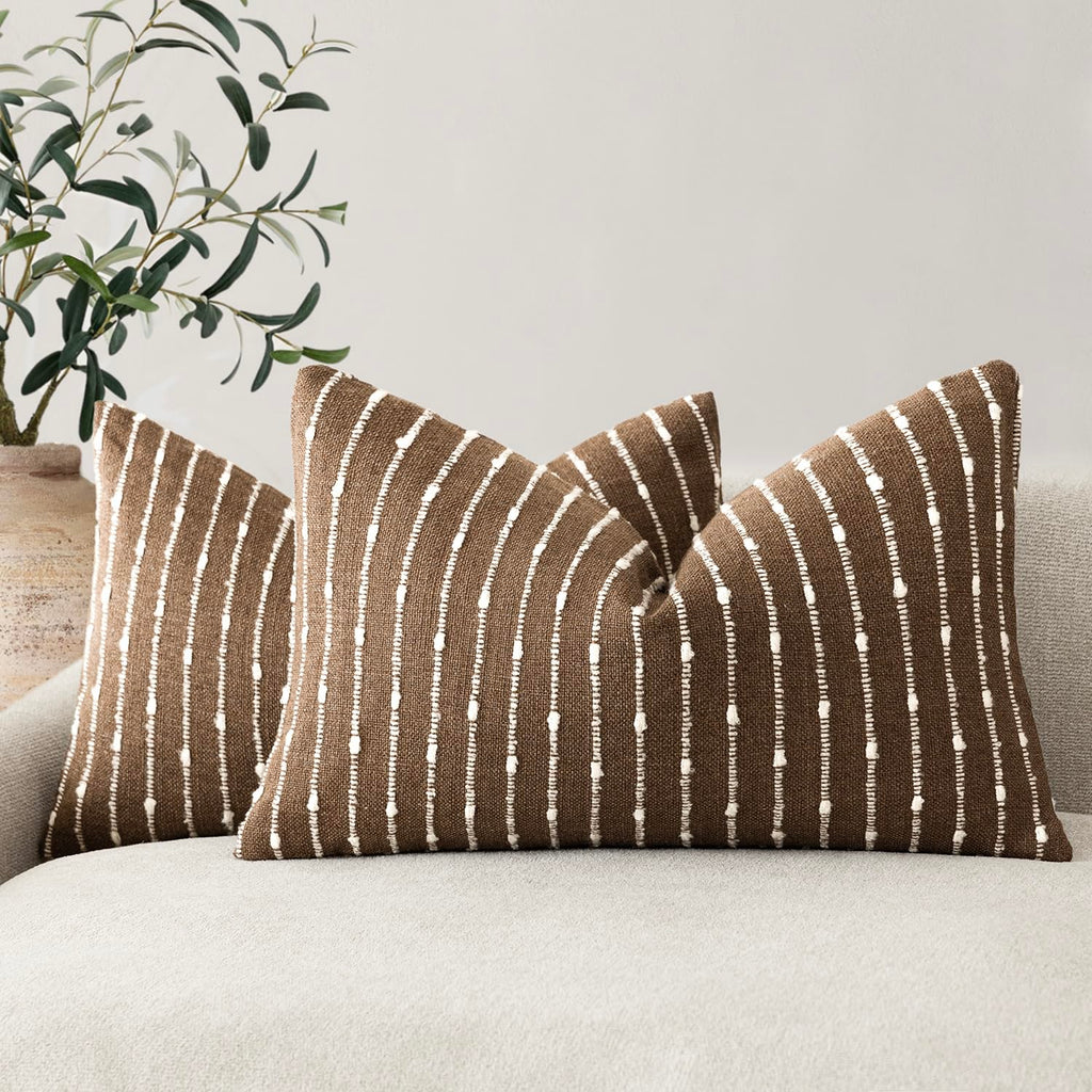 Foindtower Decorative Striped Boucle Throw Pillow Covers 20x20 Inch Camel